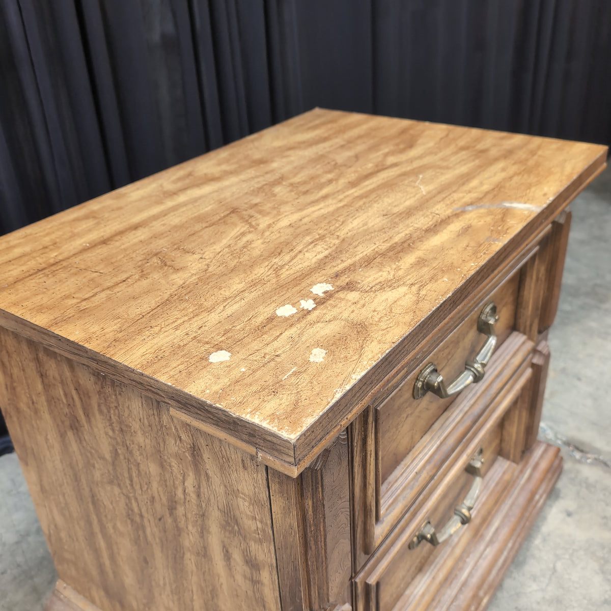 Ornate Brown Wood Two-Drawer Nightstand