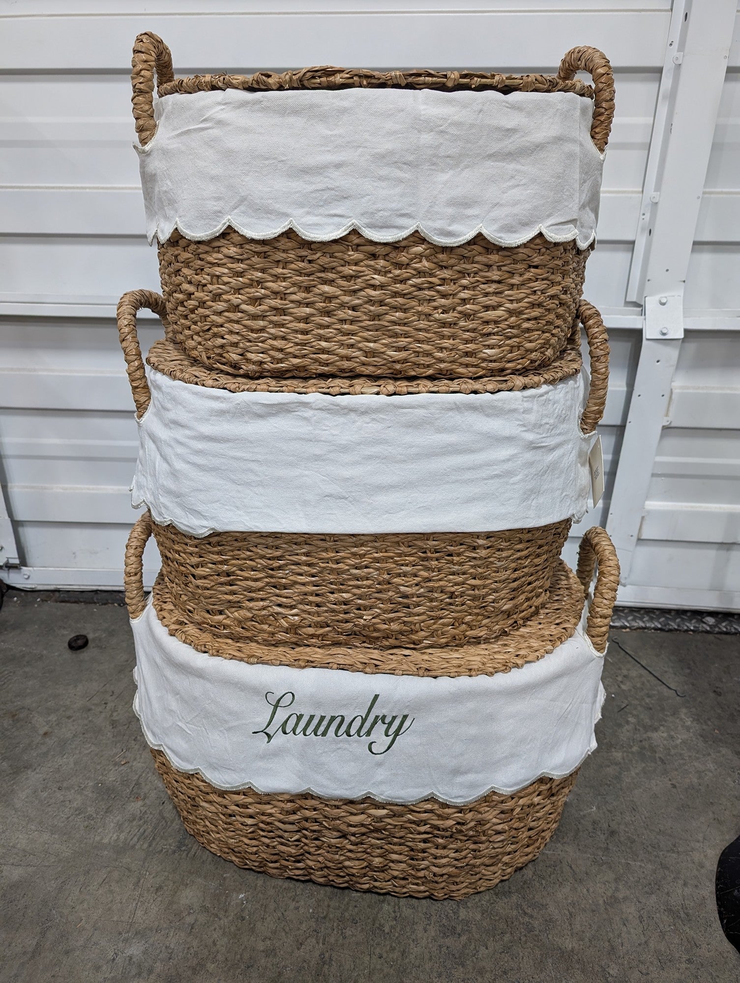 Bunny Williams for Ballard Designs Woven Baskets Set of 3 Laundry Hamper Storage with Scalloped Liners