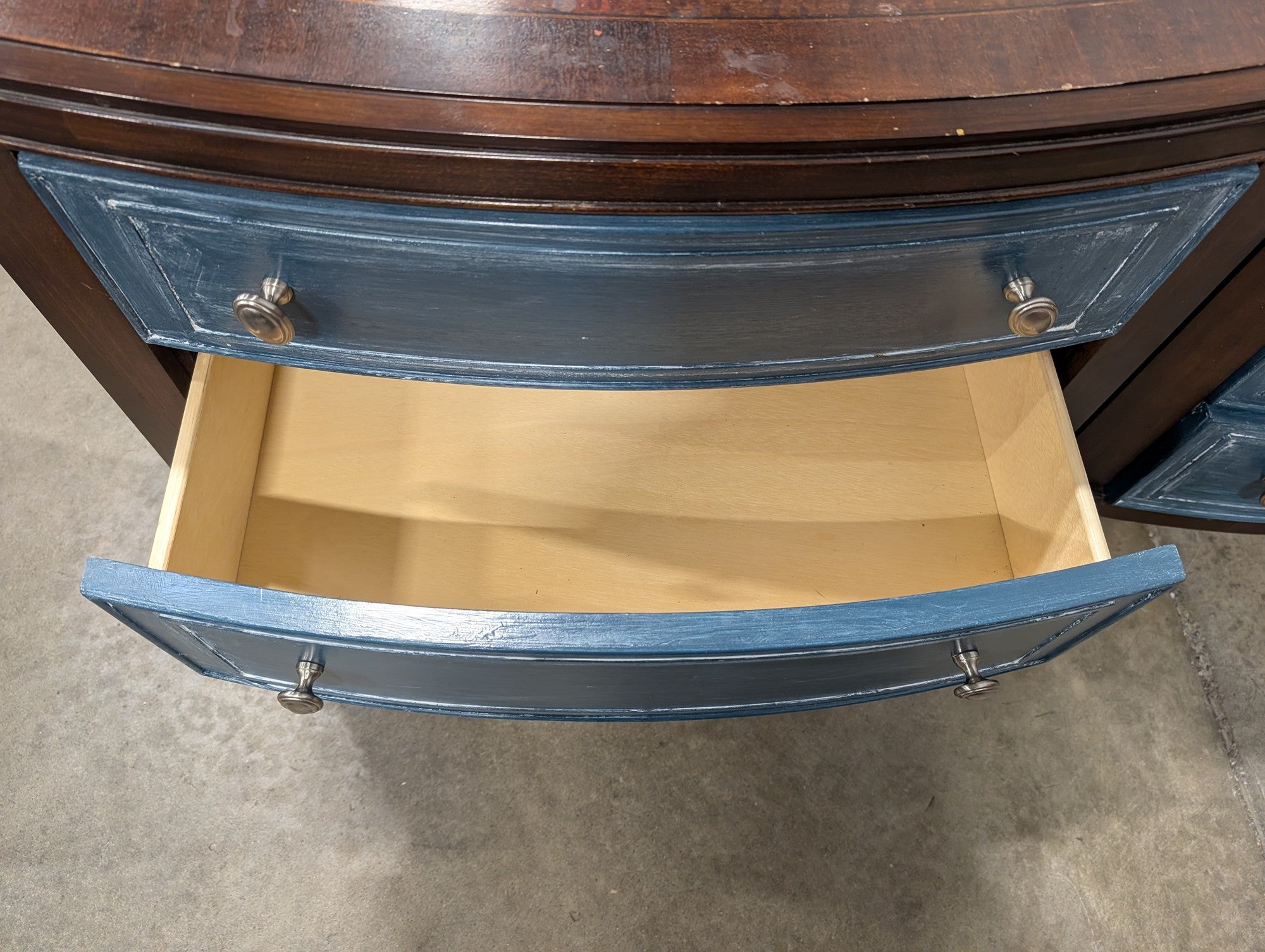 Distressed Blue and Dark Wood Three-Drawer Nightstand