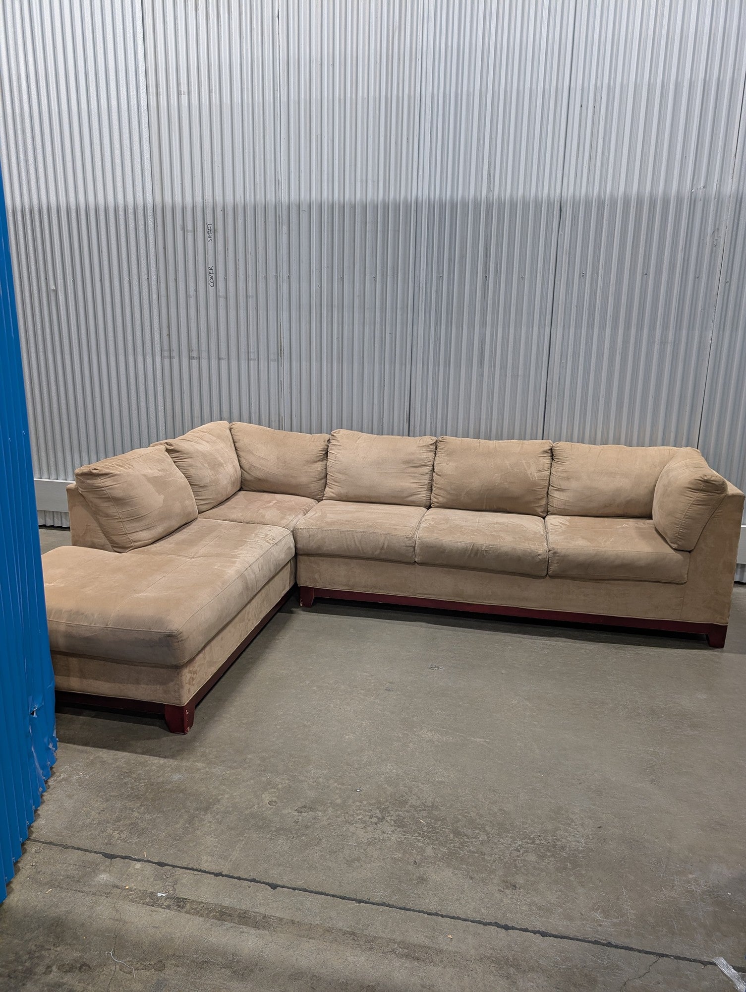 Tan Microfiber L-Shaped Sectional Sofa with Chaise