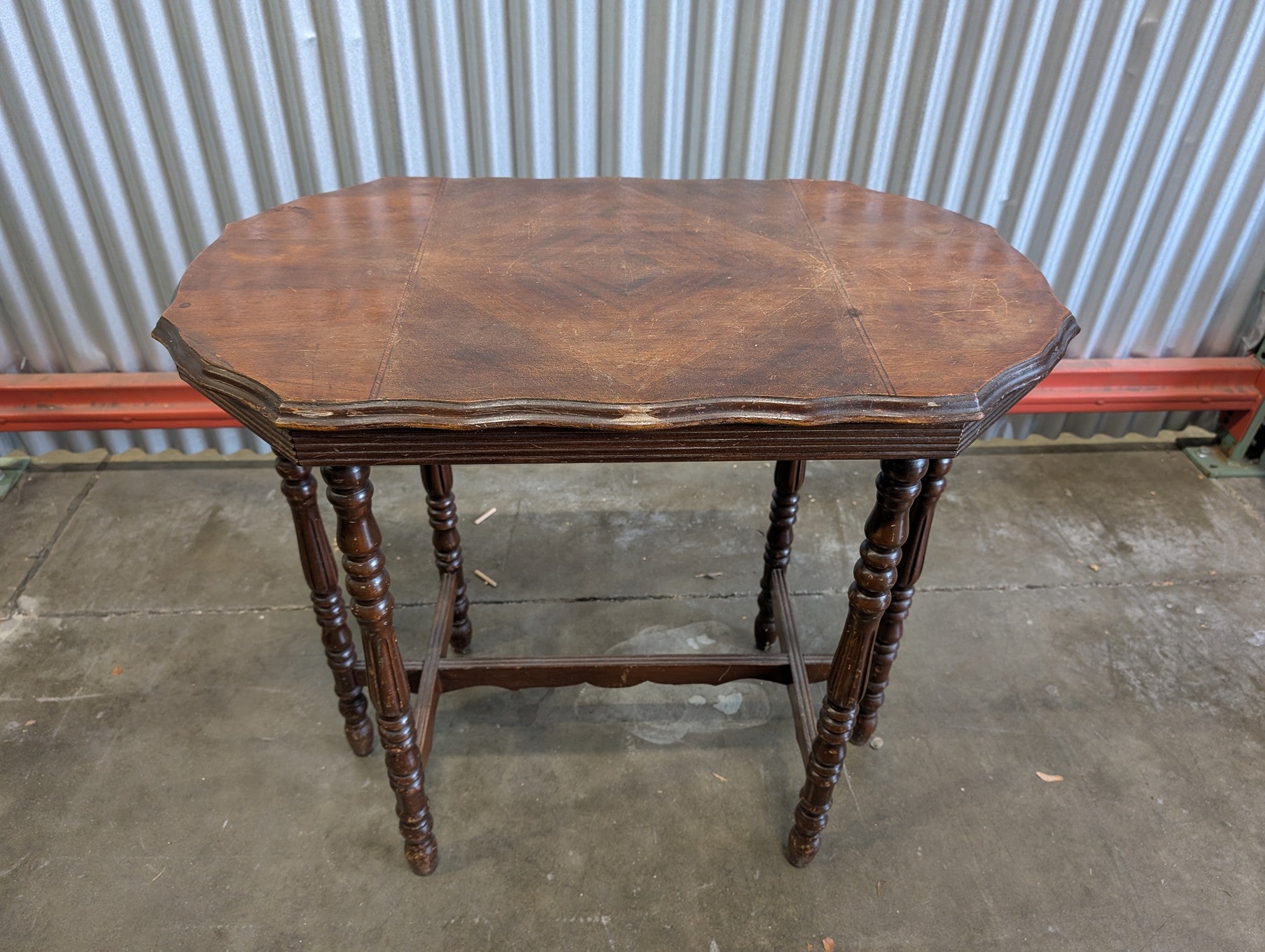 Vintage Octagonal Wood Accent Table with Turned Legs