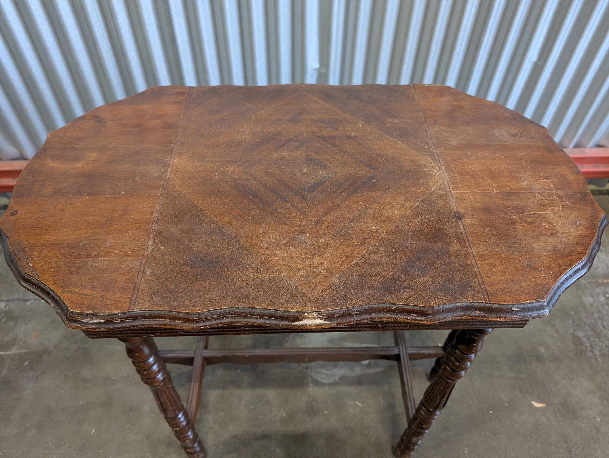 Vintage Octagonal Wood Accent Table with Turned Legs