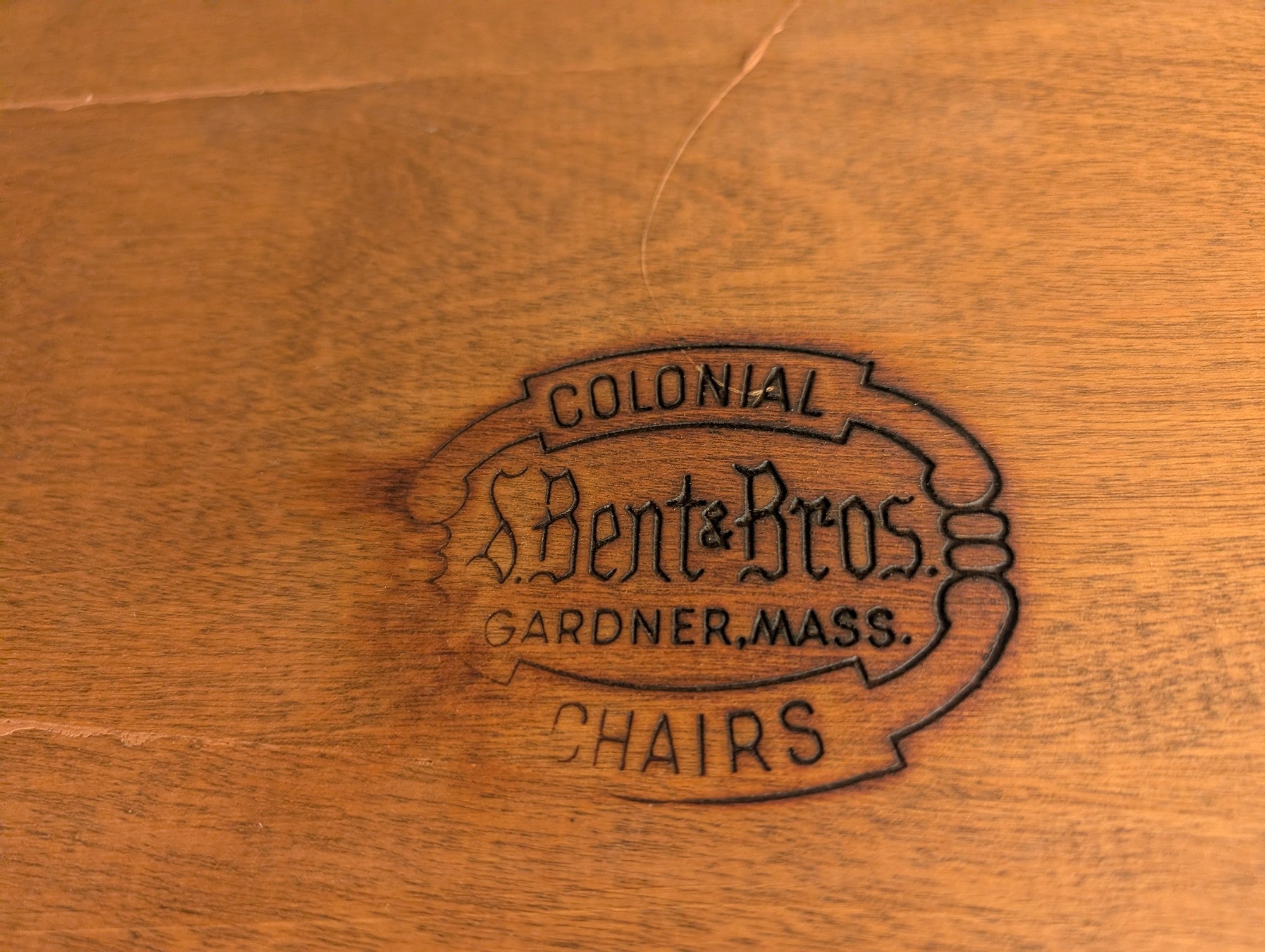 S. Bent & Bros. Colonial Spindle Back Wood Settee with Floral Stencil