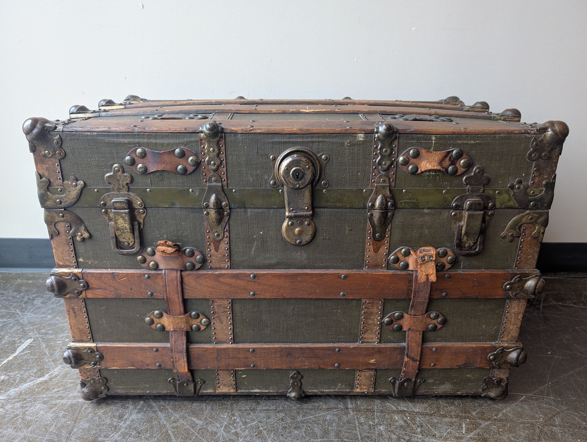 Vintage Domed Top Steamer Trunk with Wood Slats