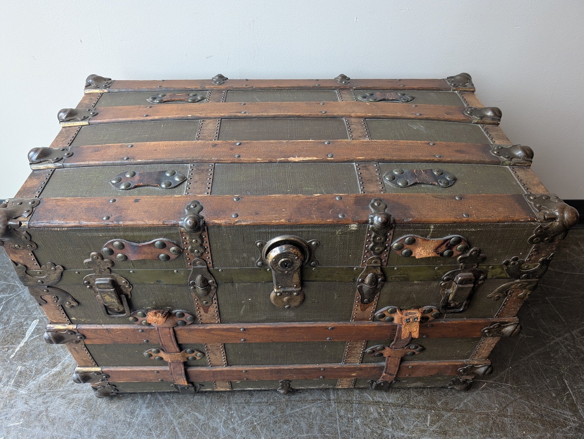 Vintage Domed Top Steamer Trunk with Wood Slats