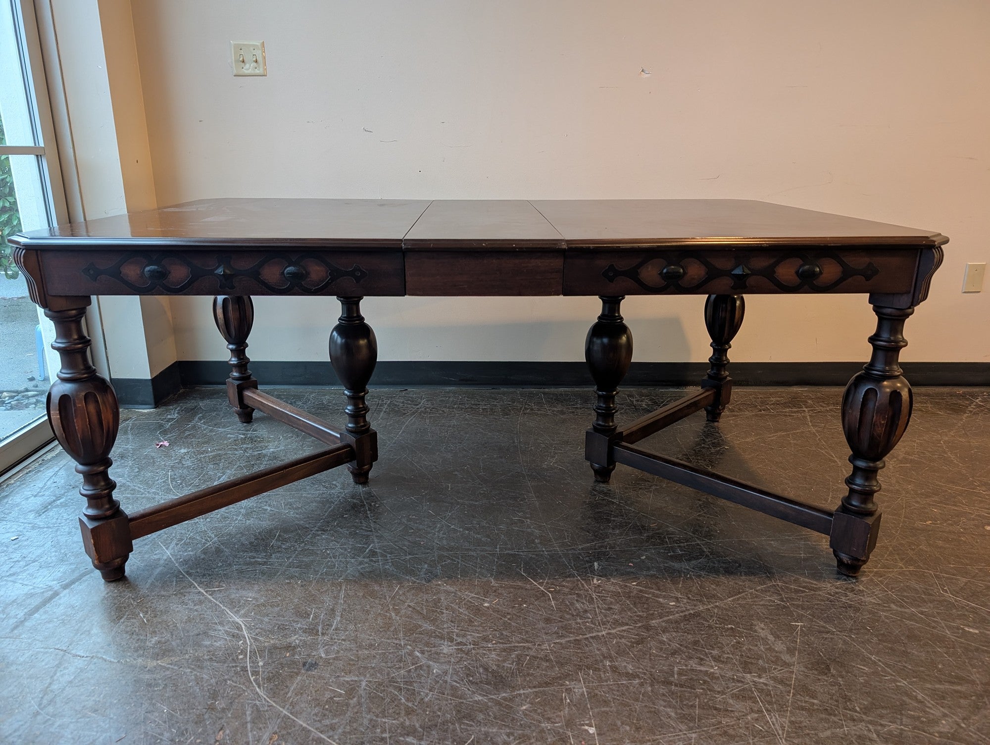 Vintage Style Dark Wood Dining Table with Turned Legs