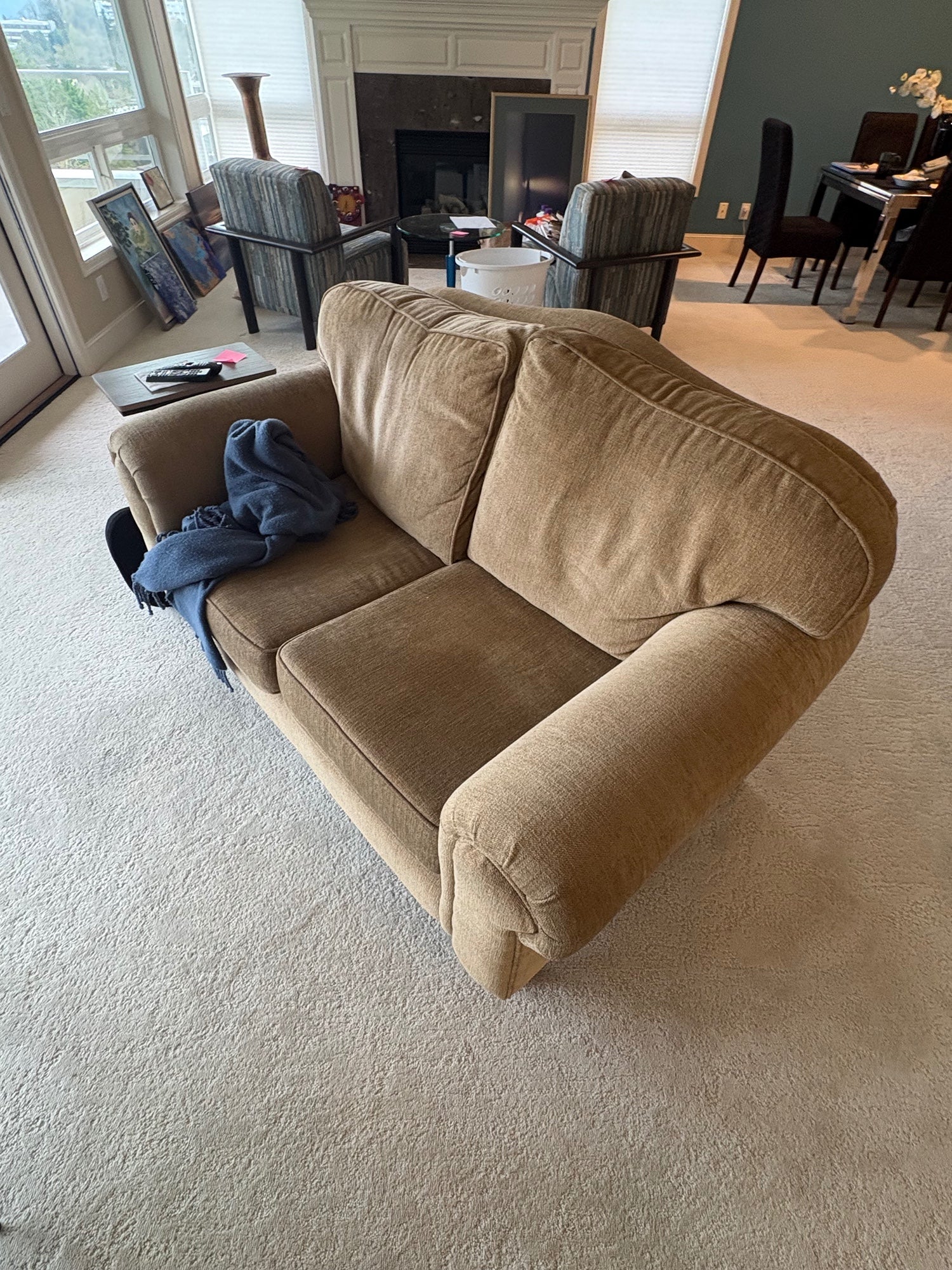 Drexel Tan Fabric Two-Seater Sofa