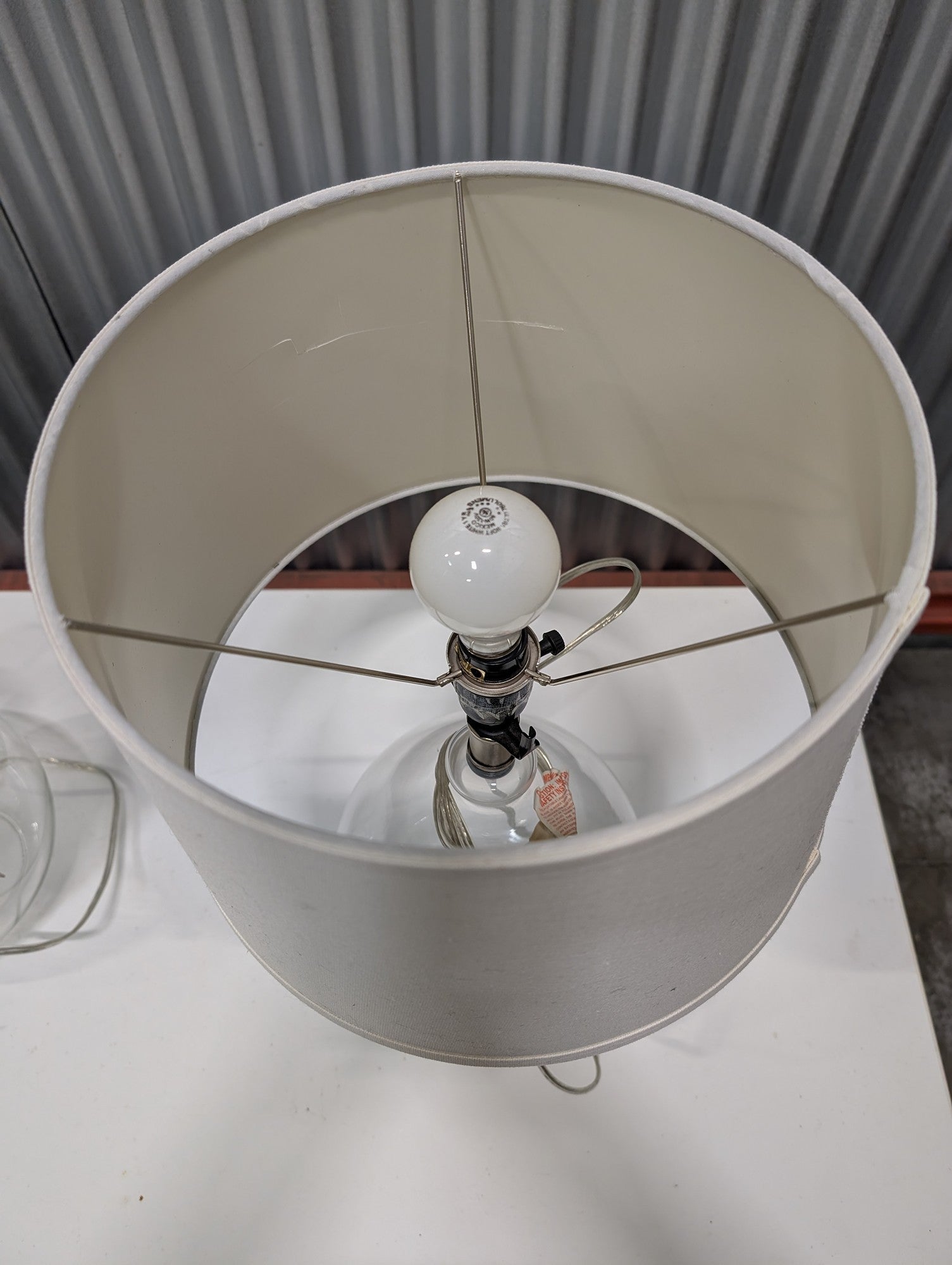 Modern Clear Glass Teardrop Table Lamp with Fabric Drum Shade