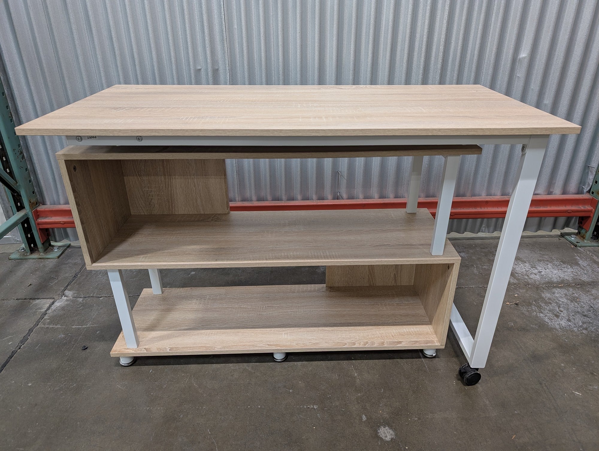 Modern Light Wood Finish Computer Desk with Integrated Shelving