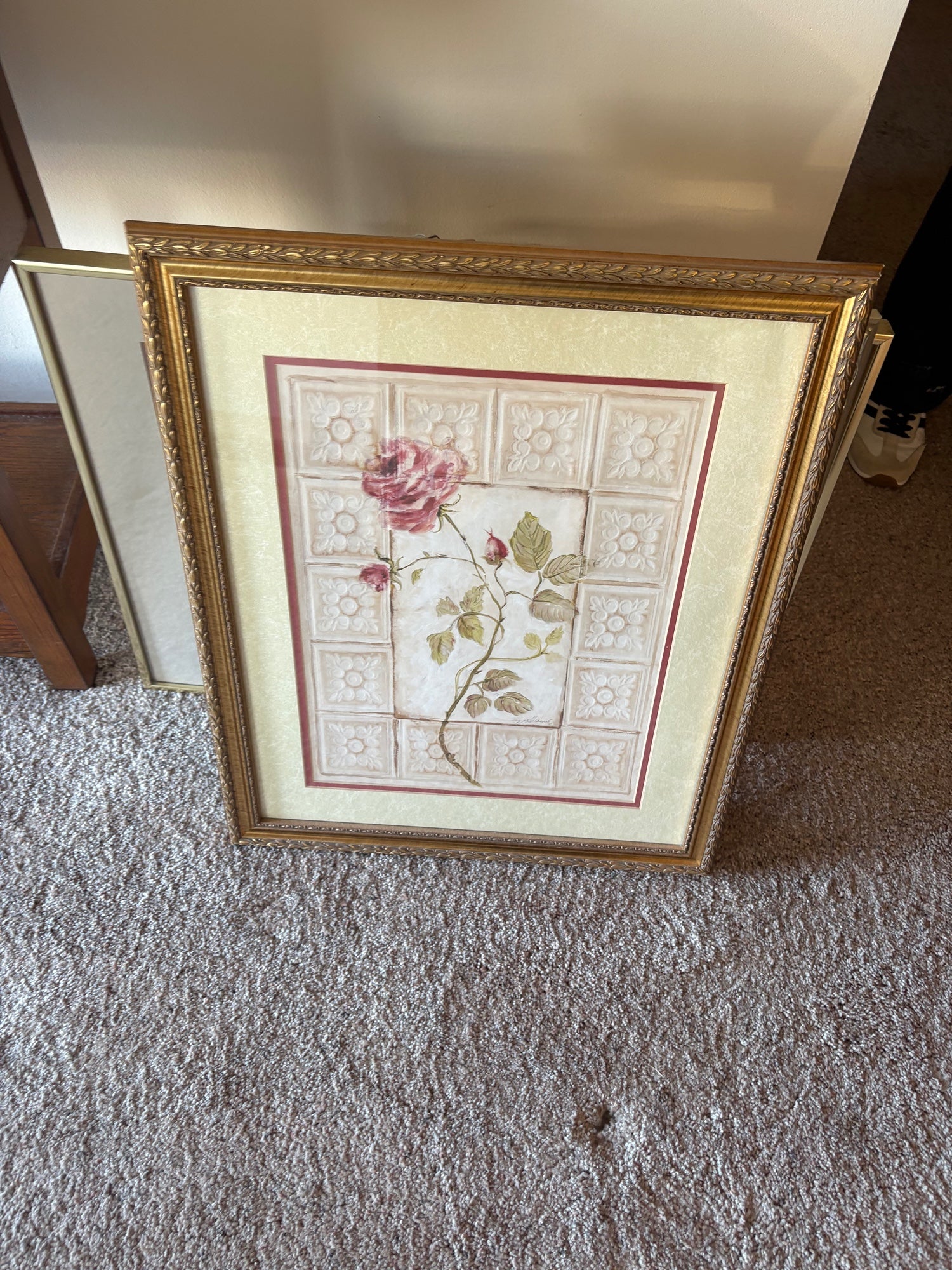 Ornate Gold Framed Pink Rose Botanical Wall Art Print