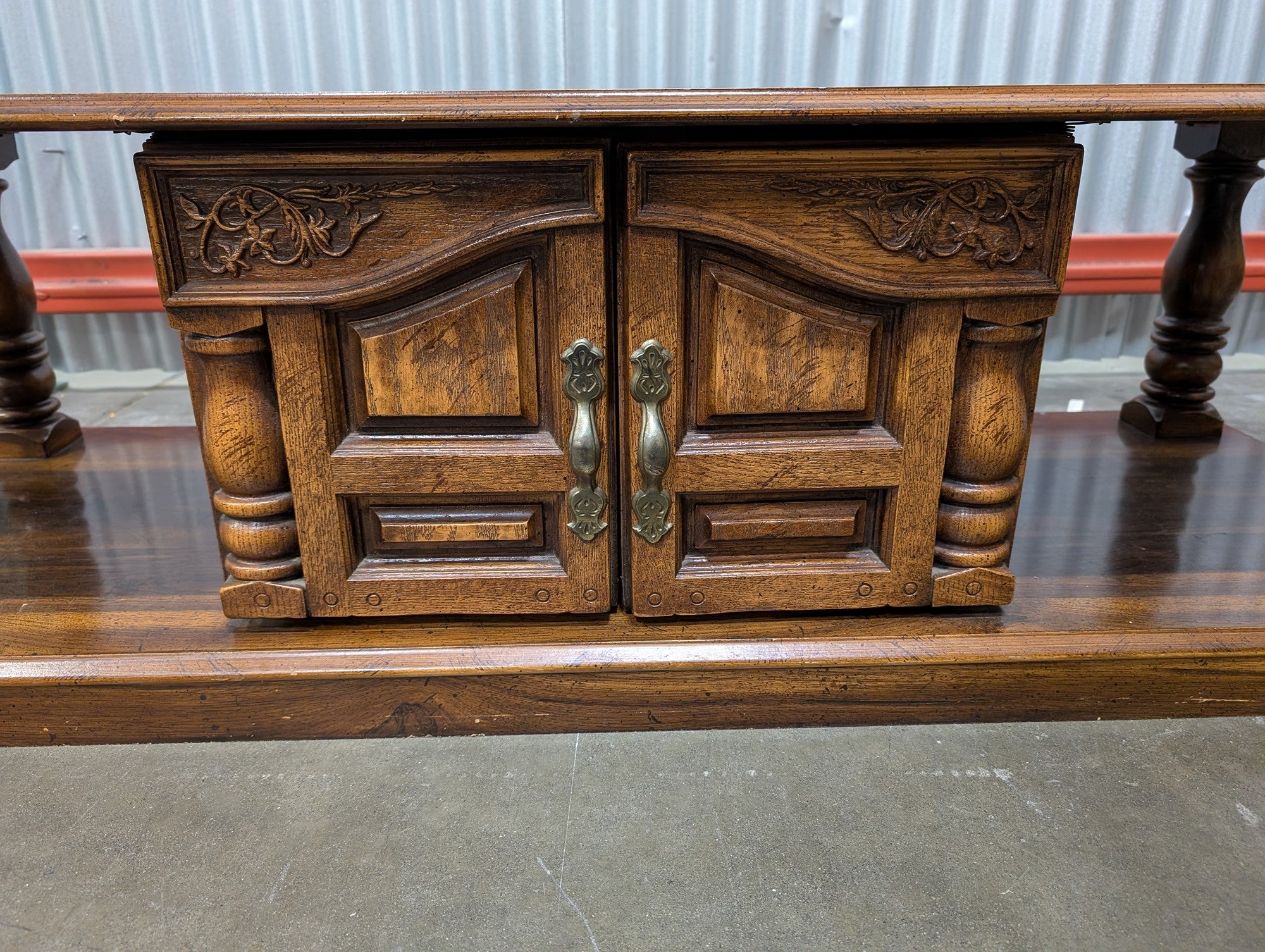 Traditional Carved Wood Coffee Table with Cabinet Storage
