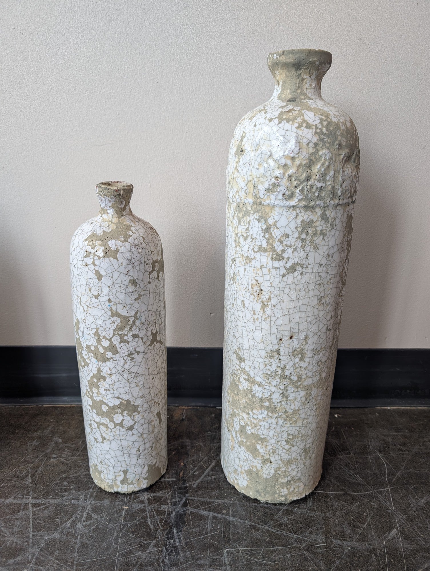 Rustic Textured Ceramic Bottle Vases - Set of Two