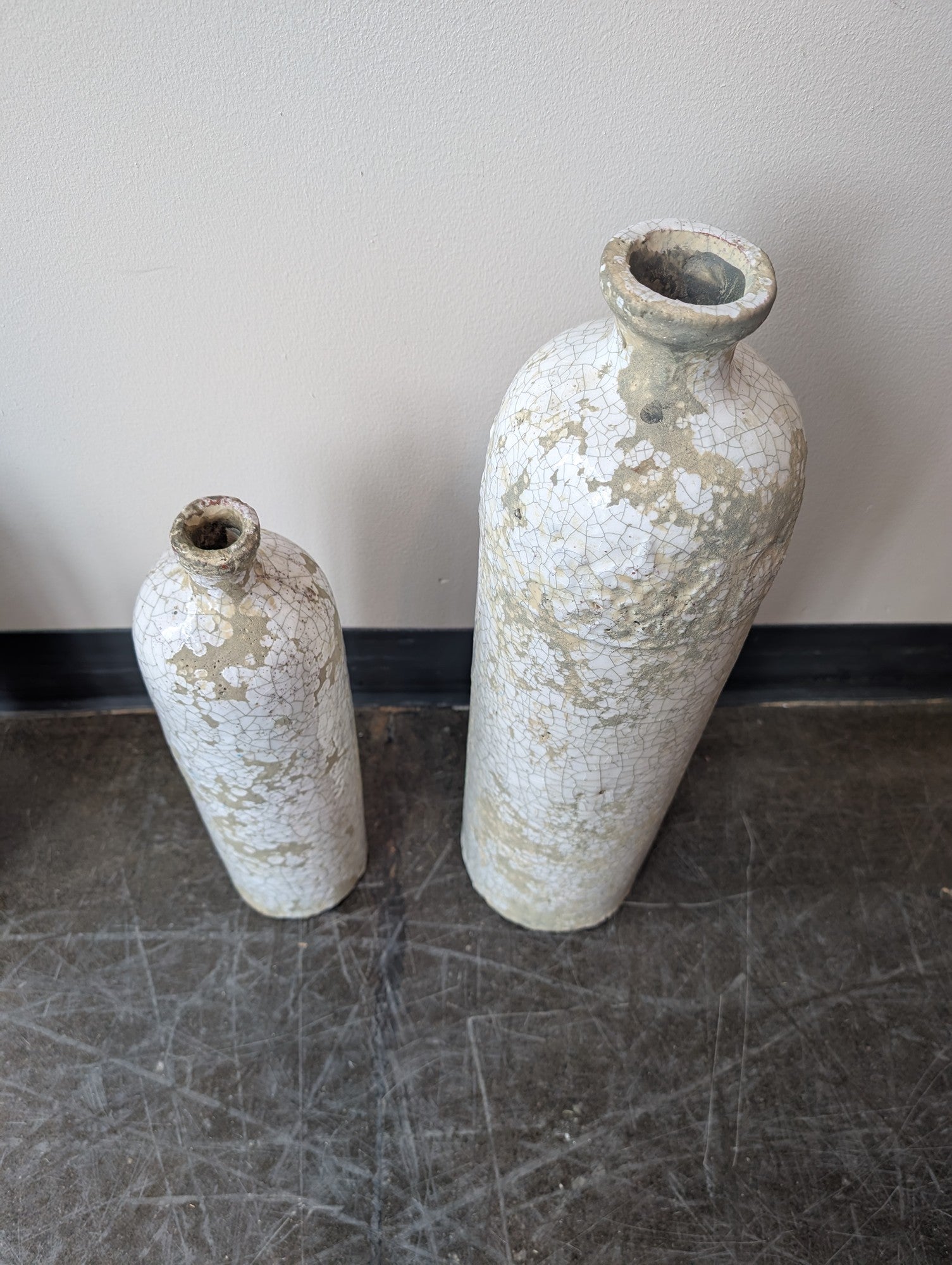 Rustic Textured Ceramic Bottle Vases - Set of Two