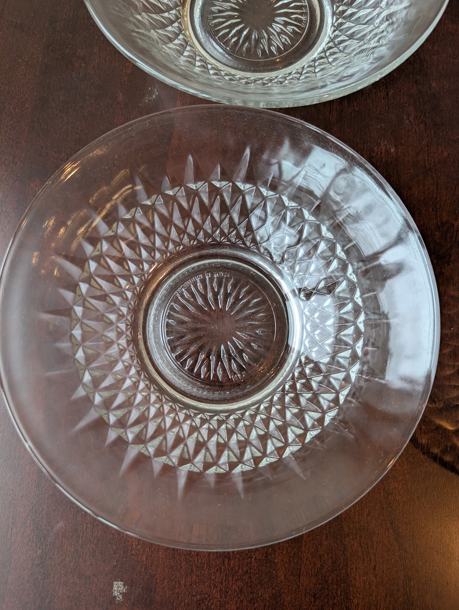 Set of Six Vintage Clear Glass Berry Bowls with Diamond Cut Design