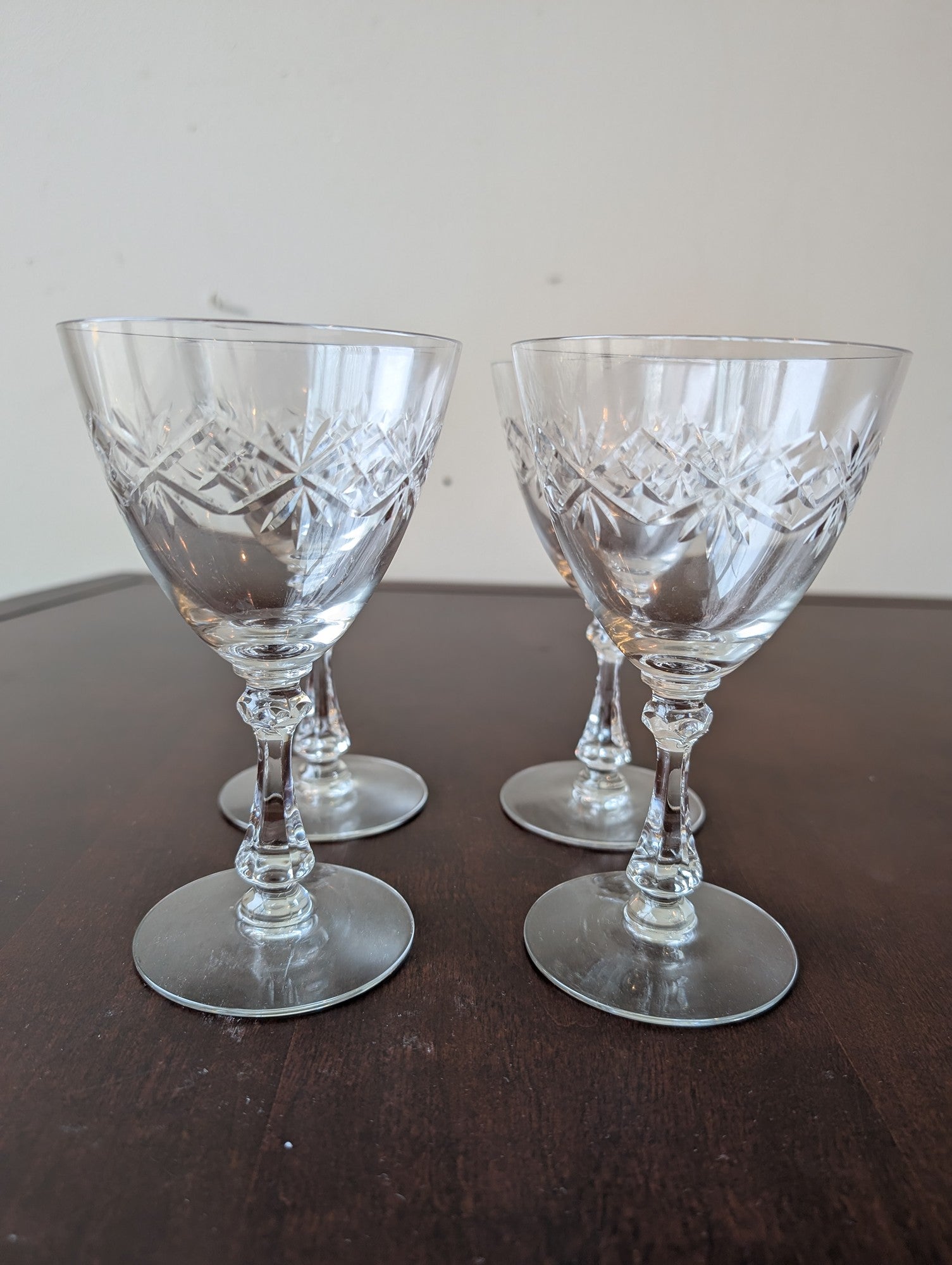 Set of Four Vintage Clear Cut Glass Coupe Glasses