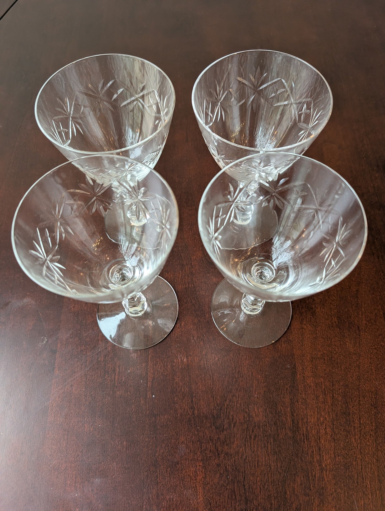 Set of Four Vintage Clear Cut Glass Coupe Glasses