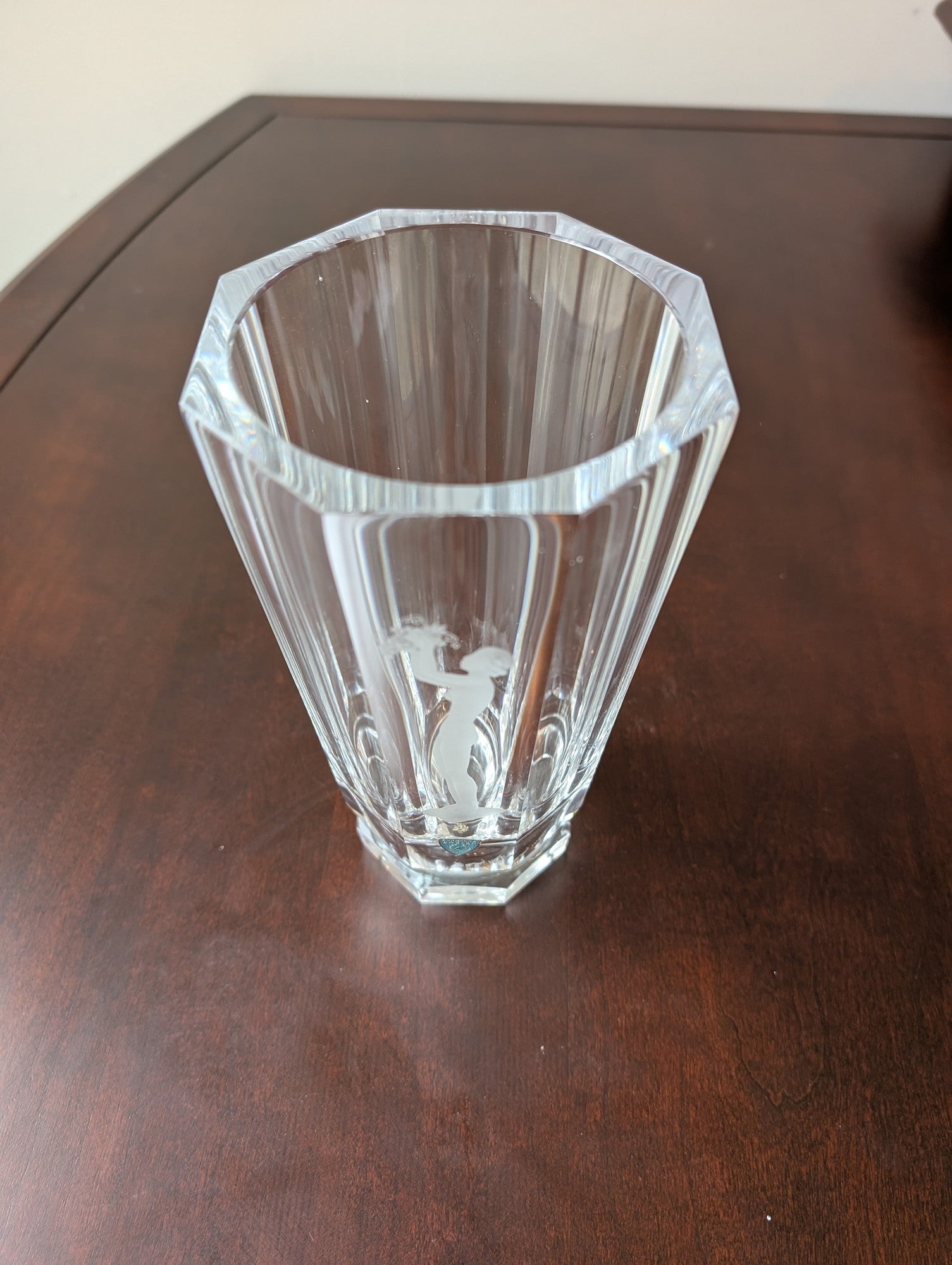 Orrefors Crystal Faceted Vase with Etched Nude Figure and Grapes