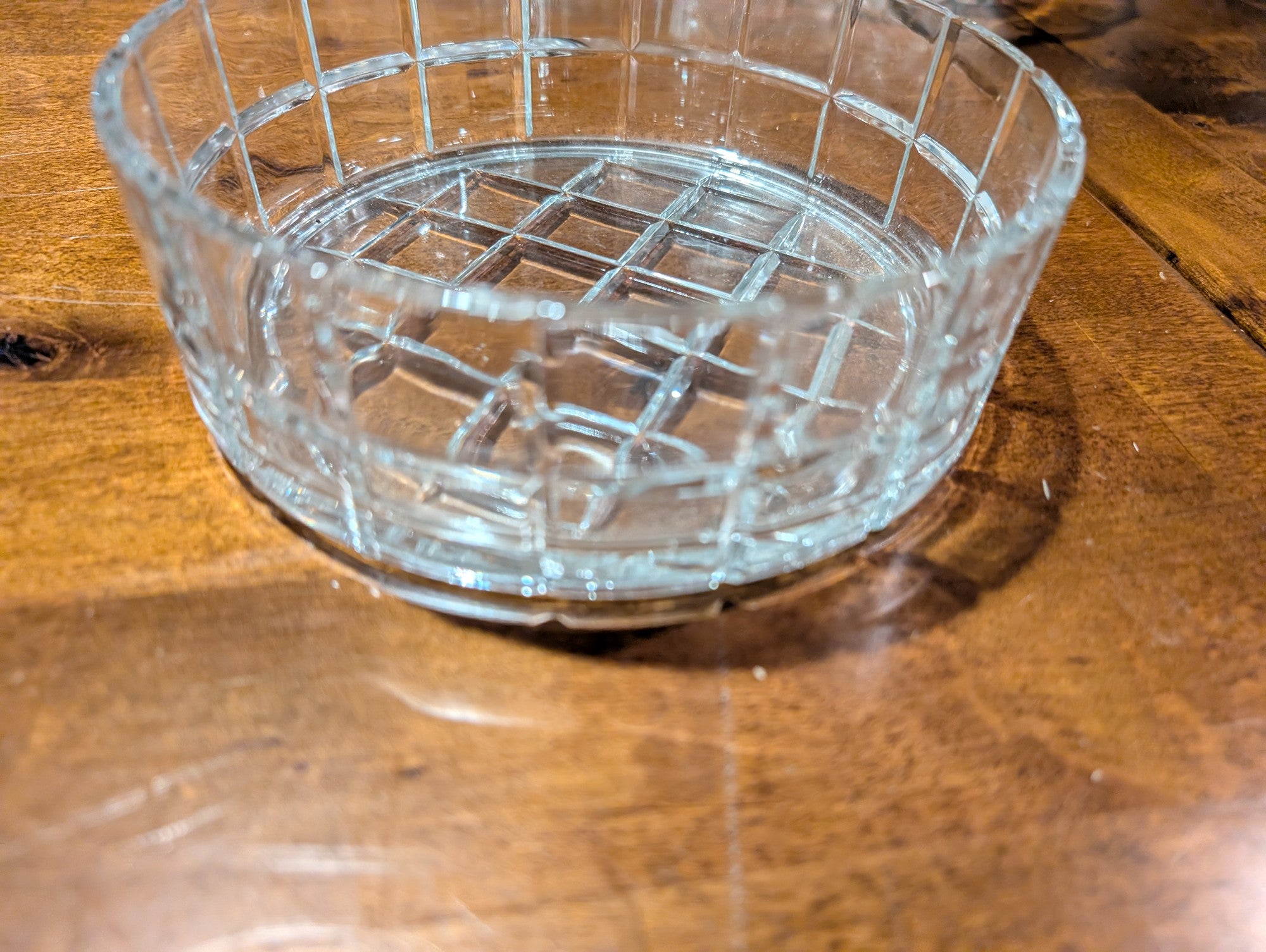 Clear Glass Serving Bowl with Grid Pattern
