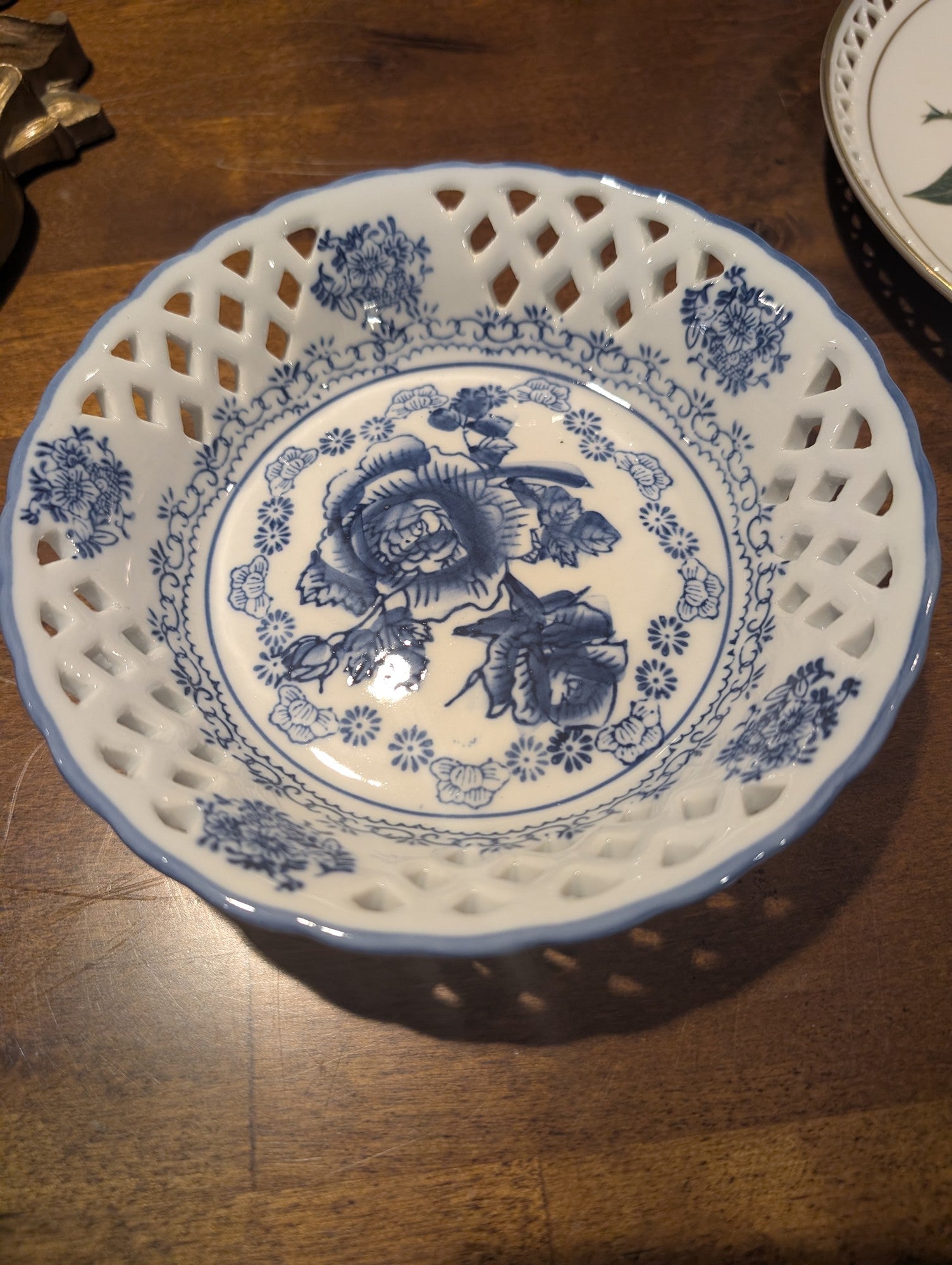 Charming Blue Floral Pierced Porcelain Dish