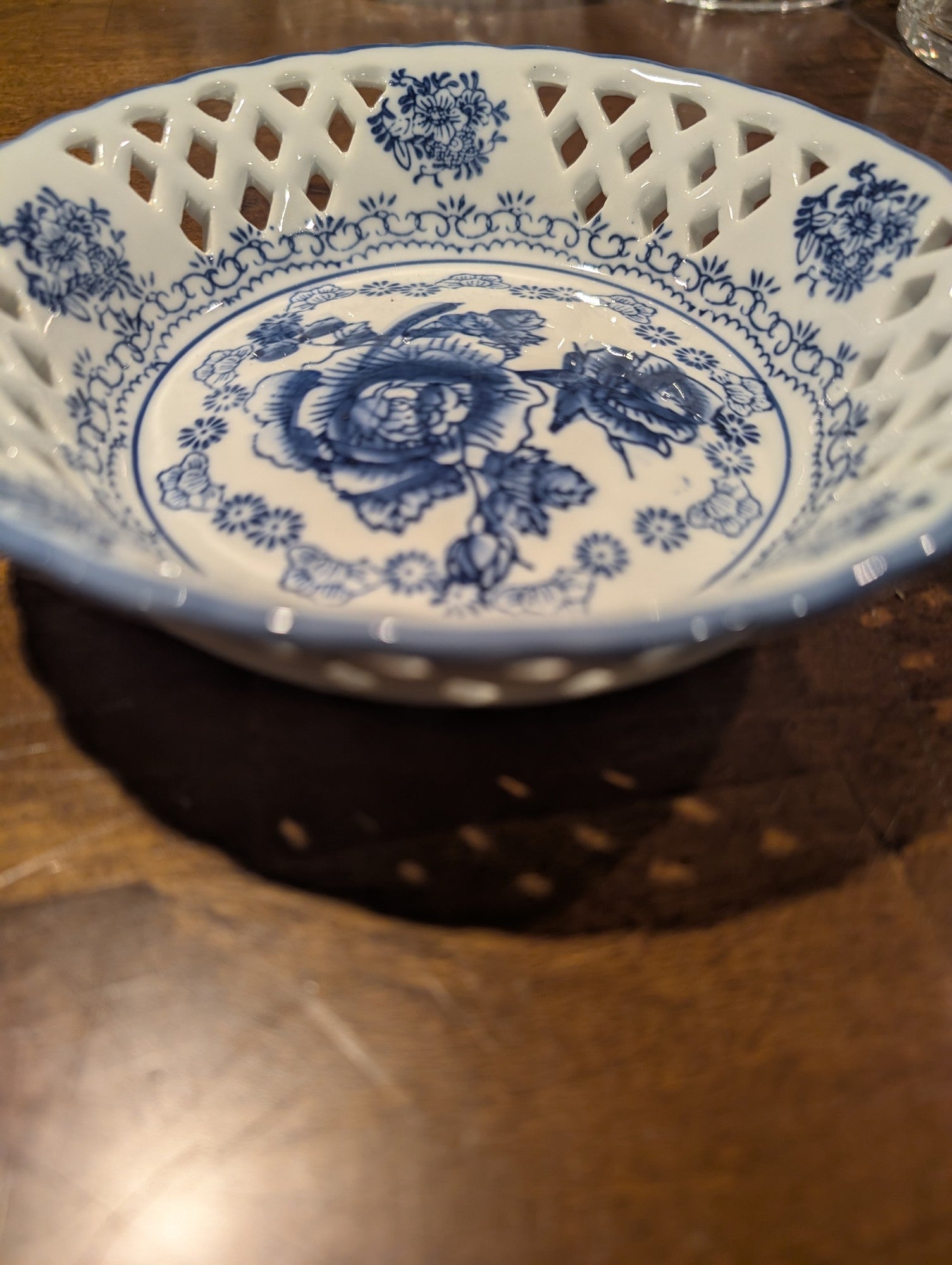 Charming Blue Floral Pierced Porcelain Dish