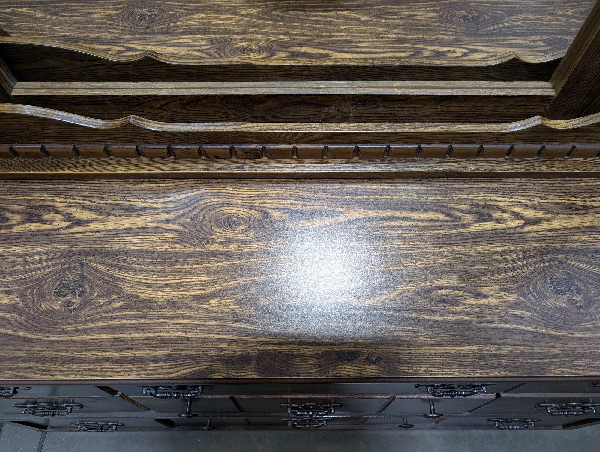 Traditional Wood Grain Dresser with Mirror and Display Shelves