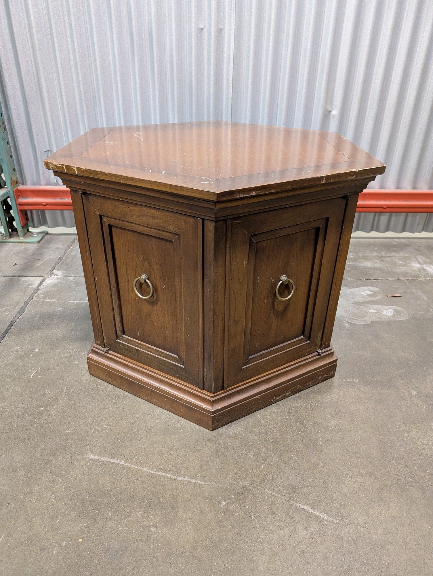 Hexagonal Wood Side Table with Cabinet Storage