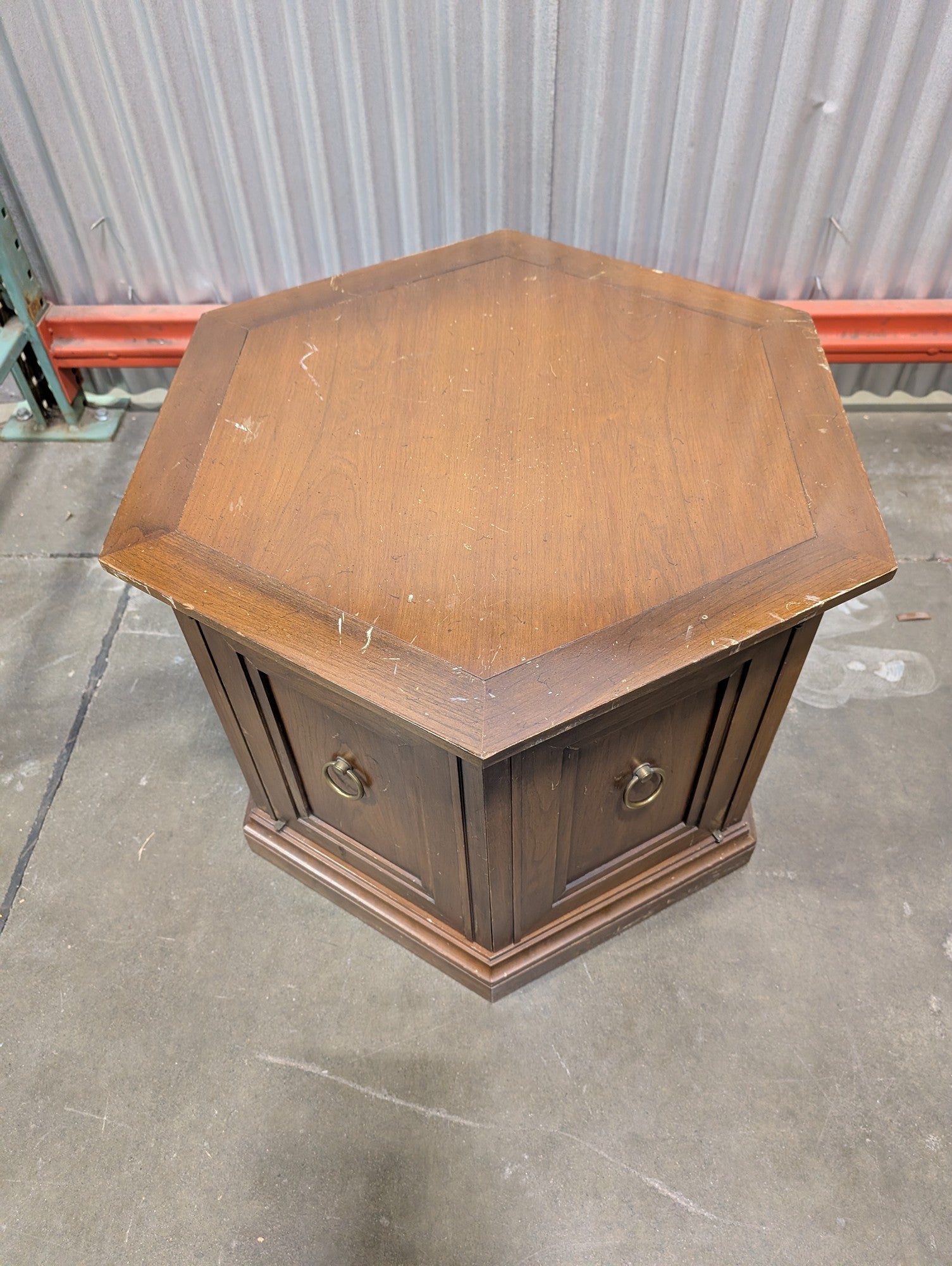 Hexagonal Wood Side Table with Cabinet Storage