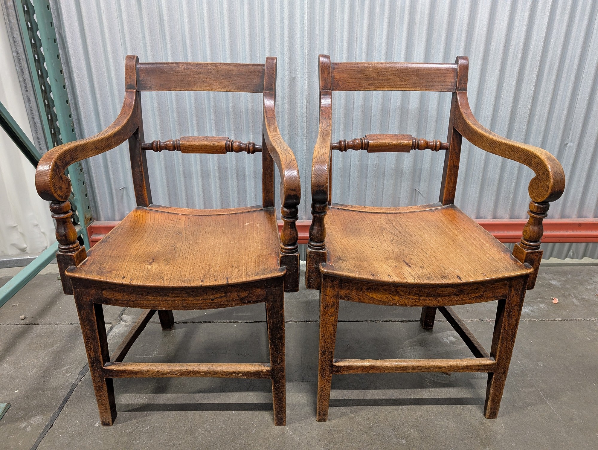 Pair of Traditional Wooden Armchairs with Spindle Backs