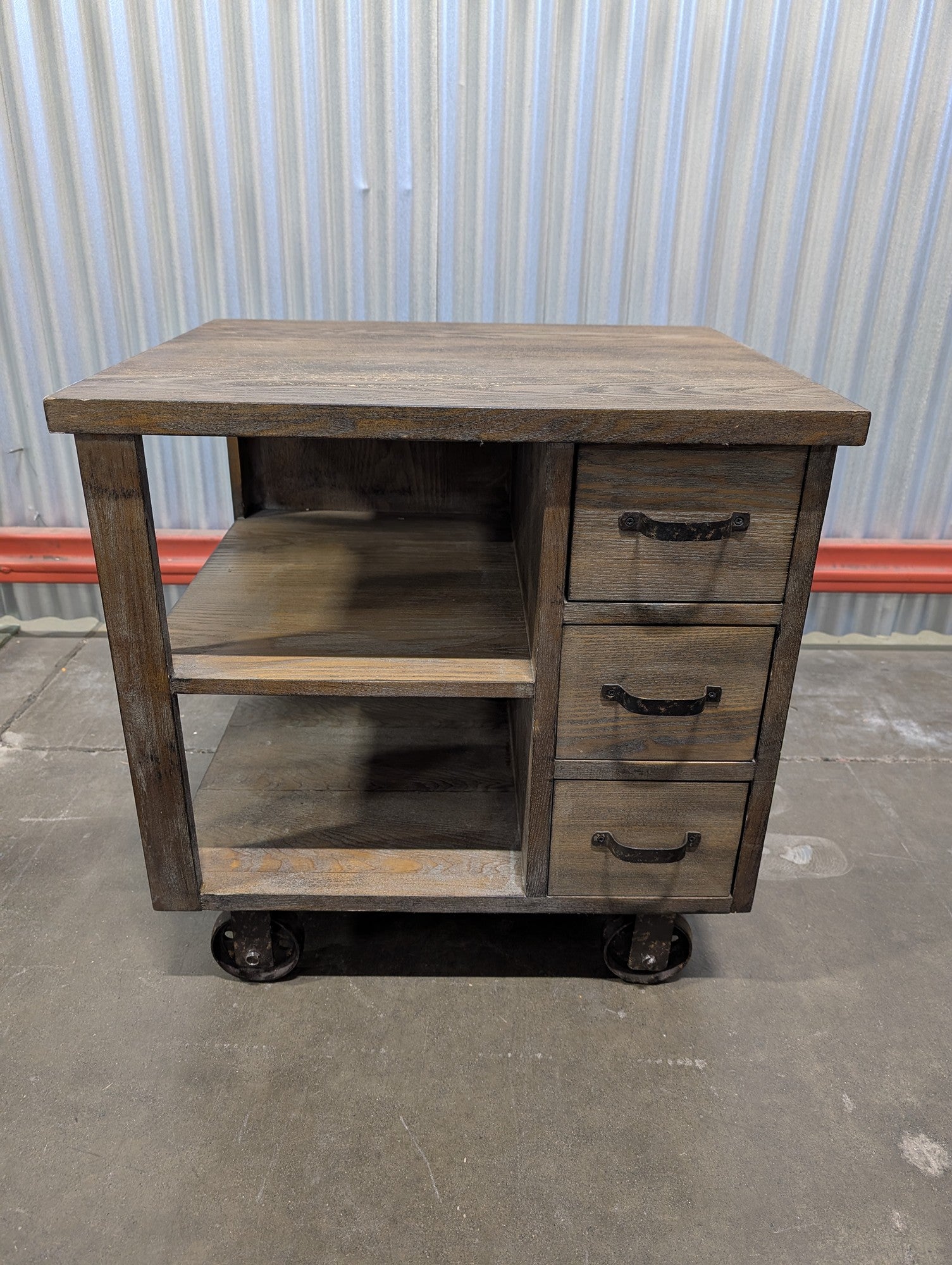 Rustic Wood Rolling Storage Cart with Drawers and Shelves