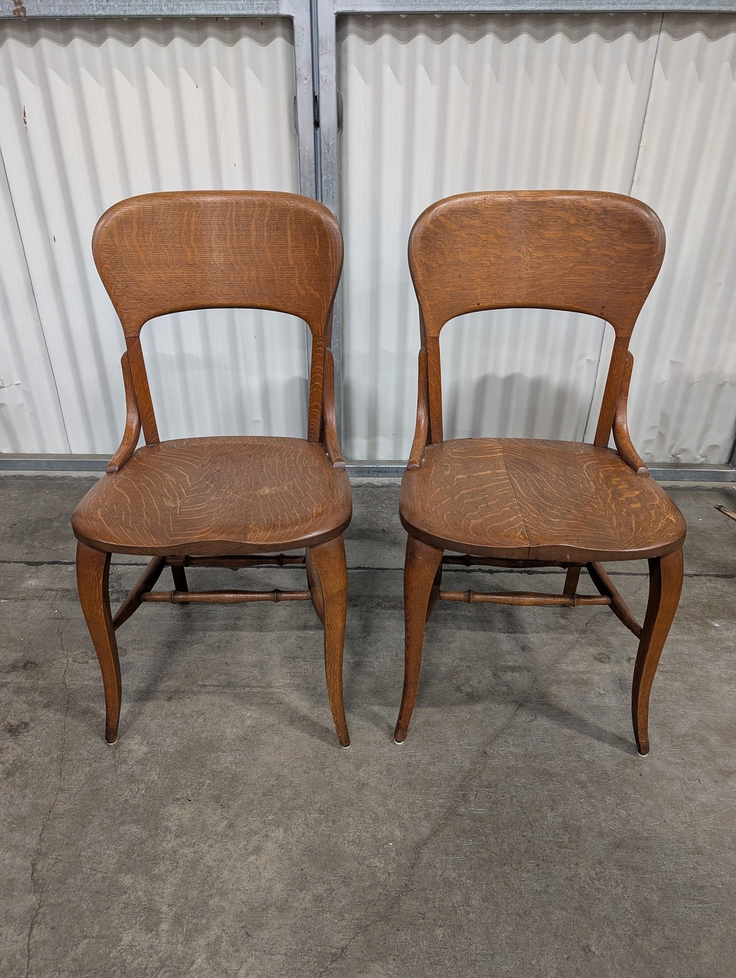 Pair of Vintage Solid Wood Dining Chairs with Curved Back Seating