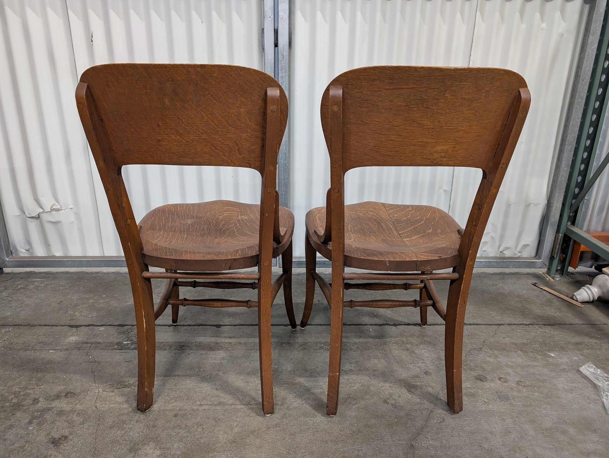 Pair of Vintage Solid Wood Dining Chairs with Curved Back Seating