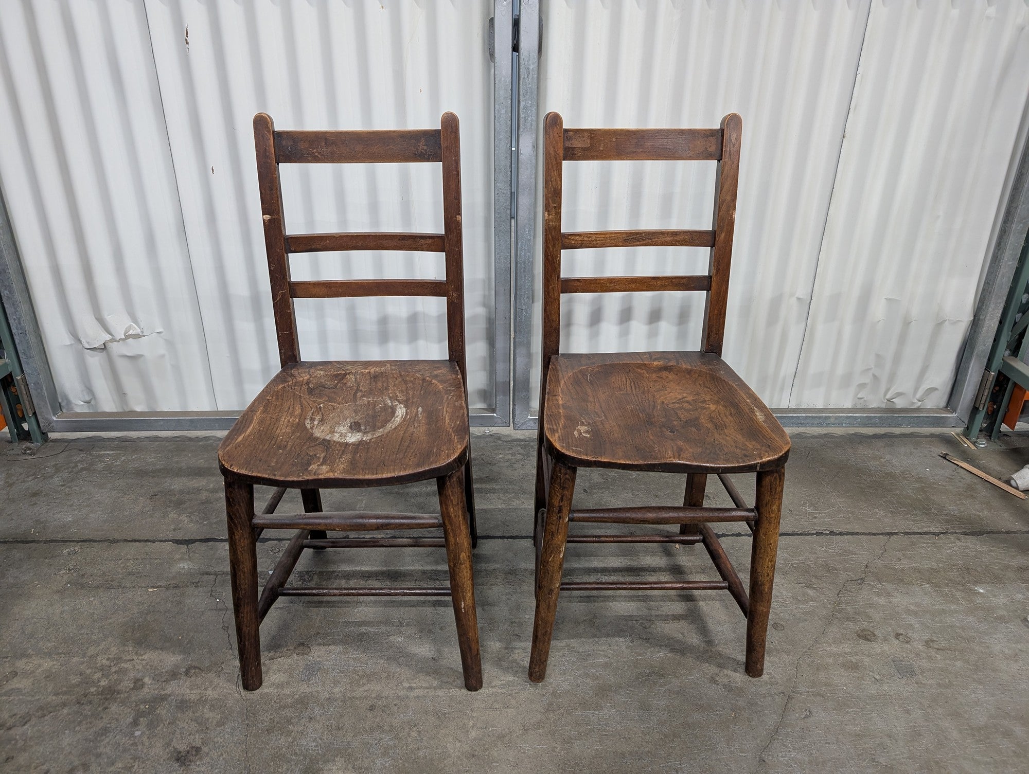 Rustic Hardwood Ladder Back Chairs - Set of Two