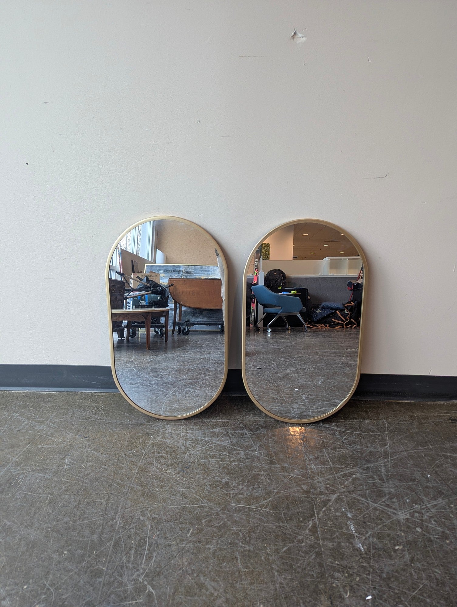 Modern Gold Frame Rounded Oval Wall Mirror
