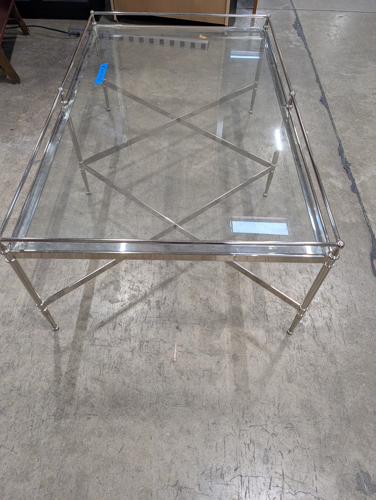 Contemporary Silver-Tone Metal and Glass Rectangular Coffee Table