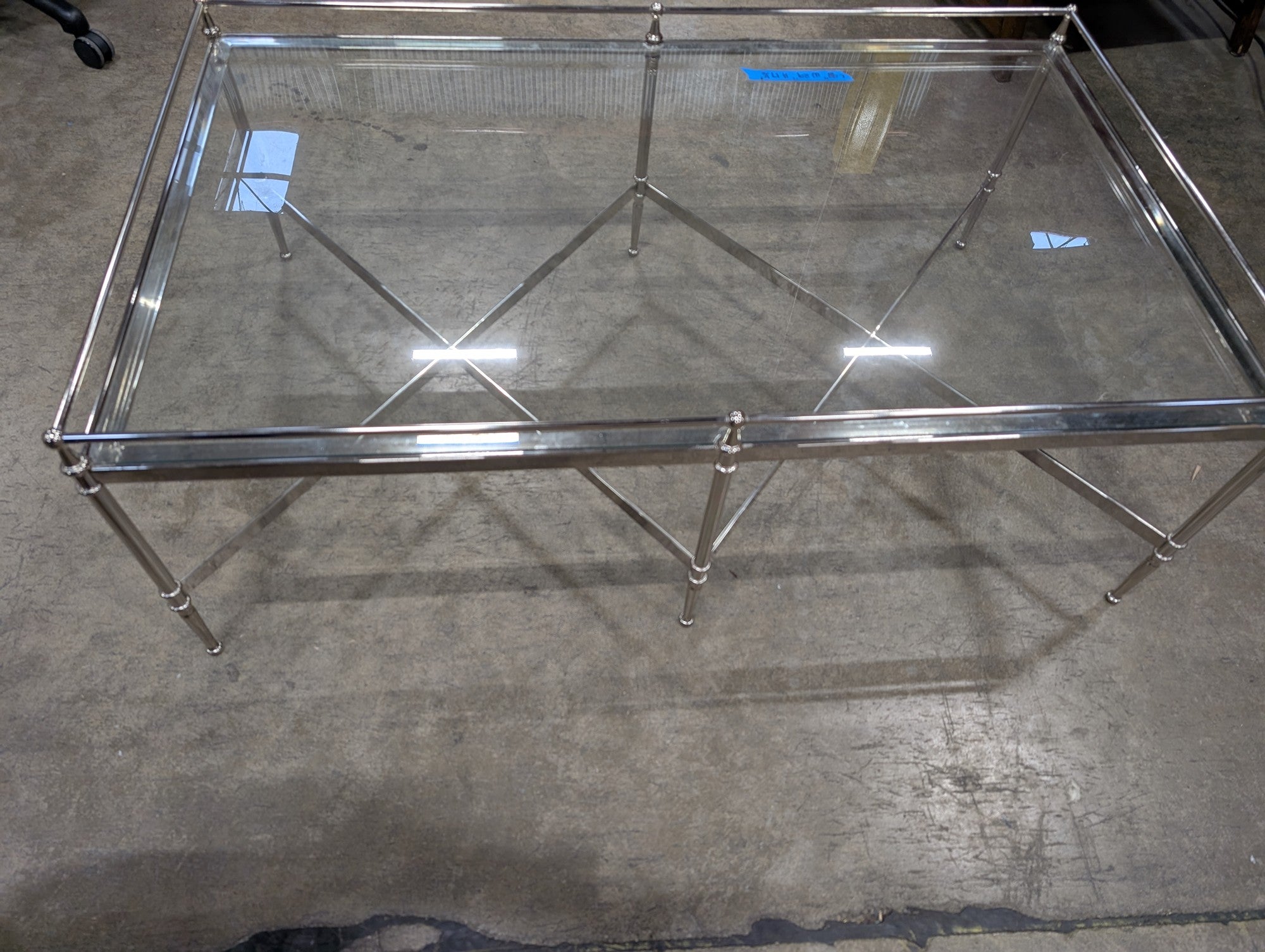 Contemporary Silver-Tone Metal and Glass Rectangular Coffee Table