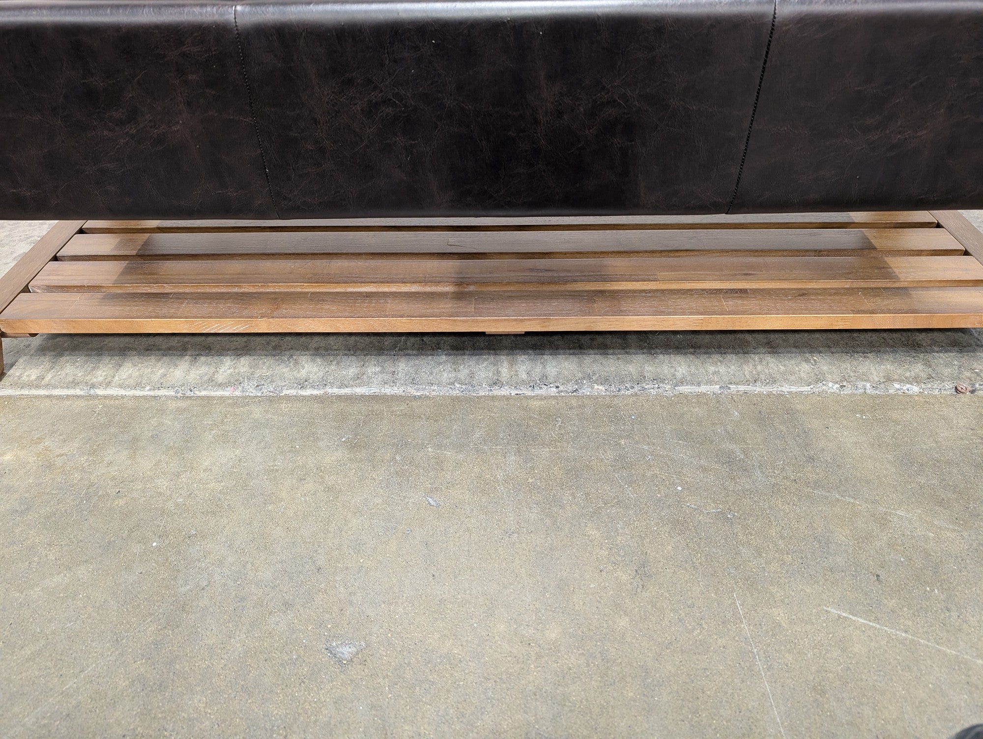 Dark Brown Tufted Storage Bench with Wood Base and Shelf