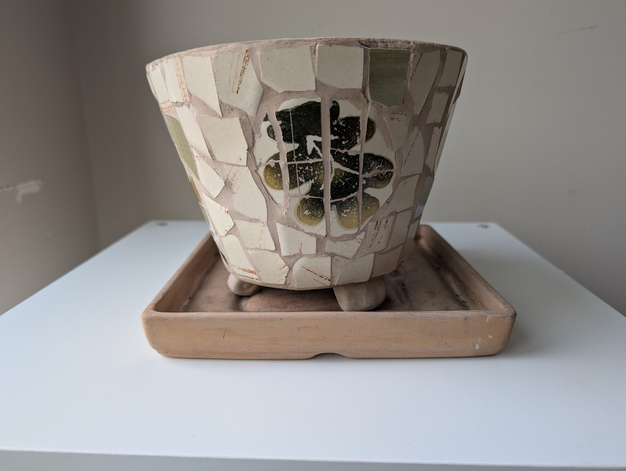 Handcrafted Mosaic Footed Planter Pot with Terracotta Saucer