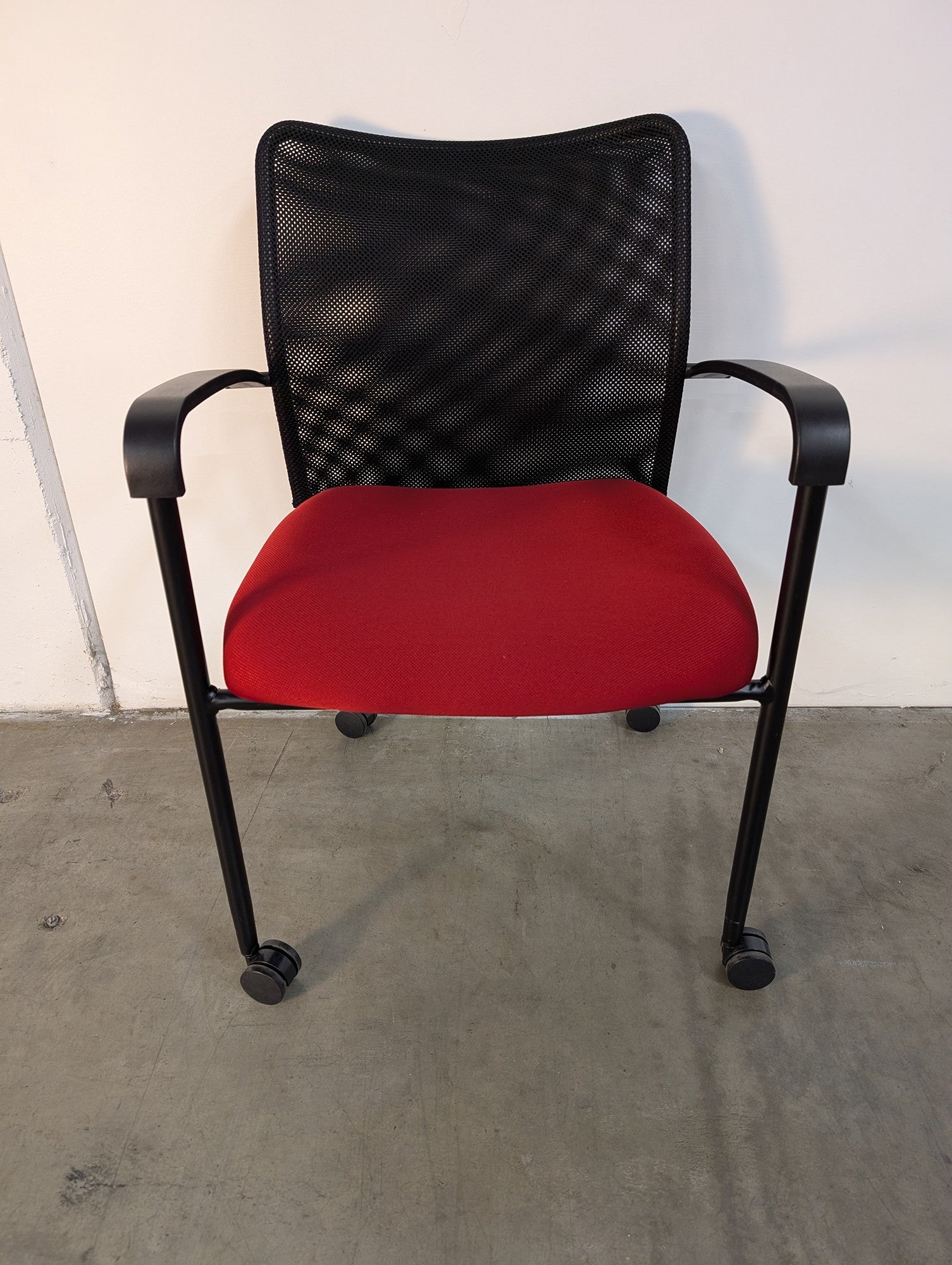 Compel Mesh Back Task Chair with Red Fabric Seat and Casters