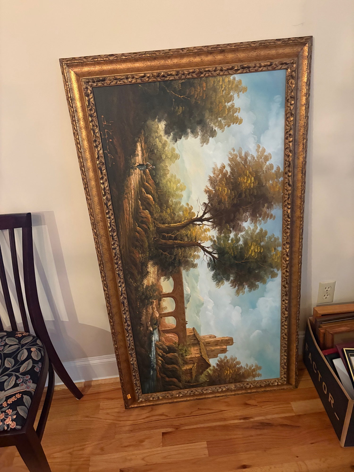 Large Ornate Gilded Frame Scenic Landscape Painting