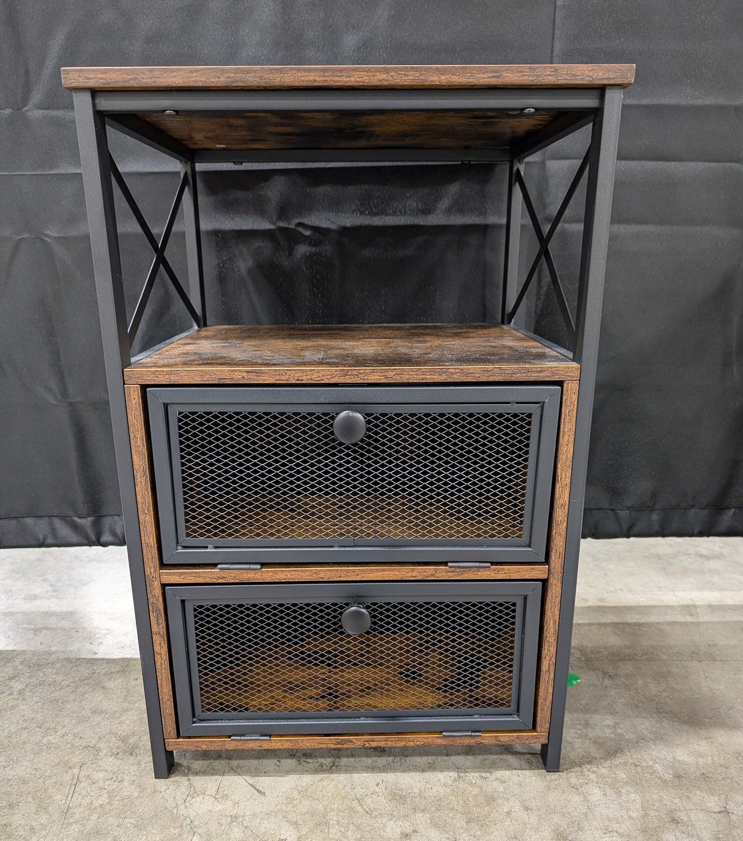 Industrial Rustic Wood and Metal Side Table with Storage