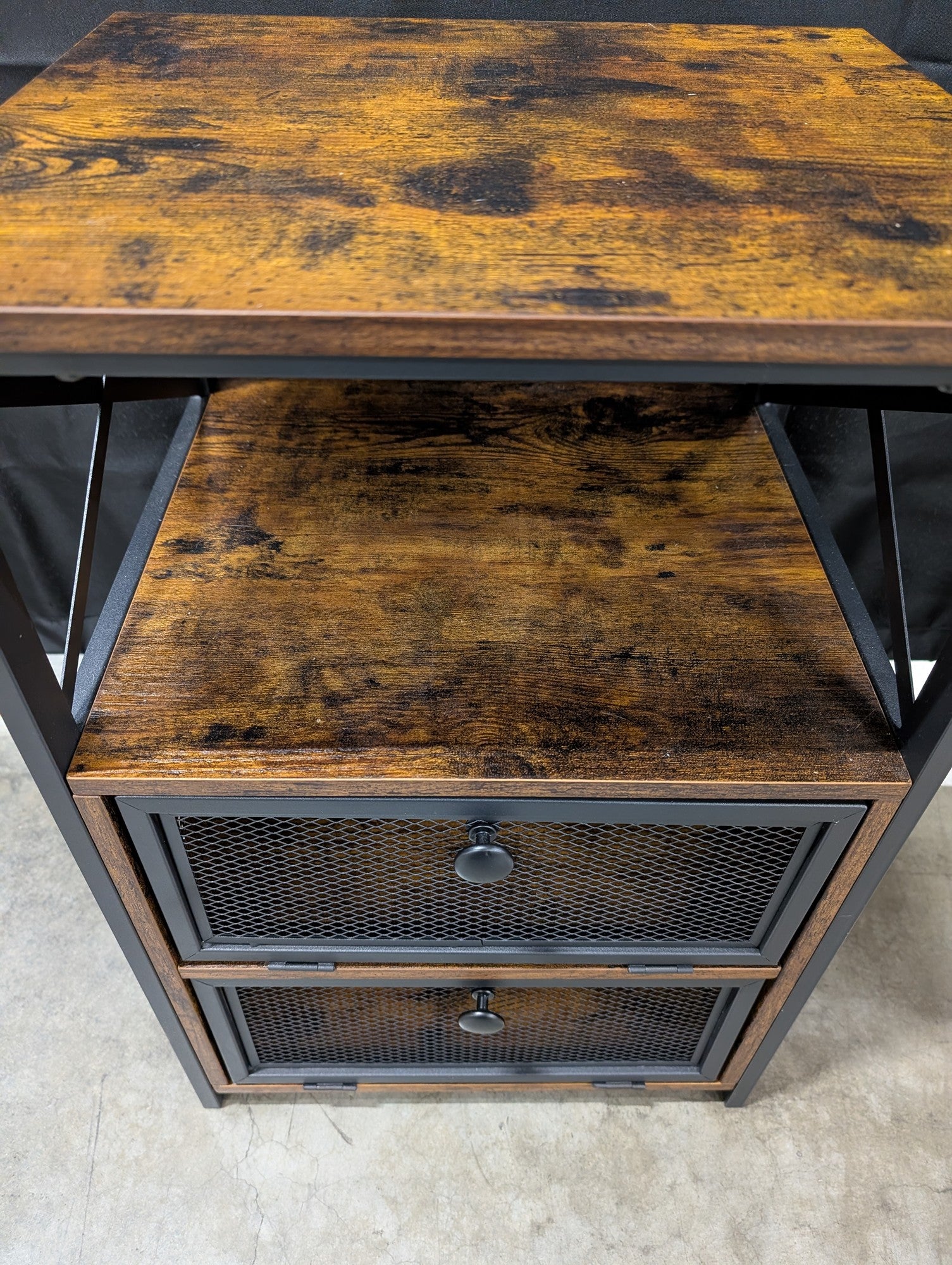 Industrial Rustic Wood and Metal Side Table with Storage