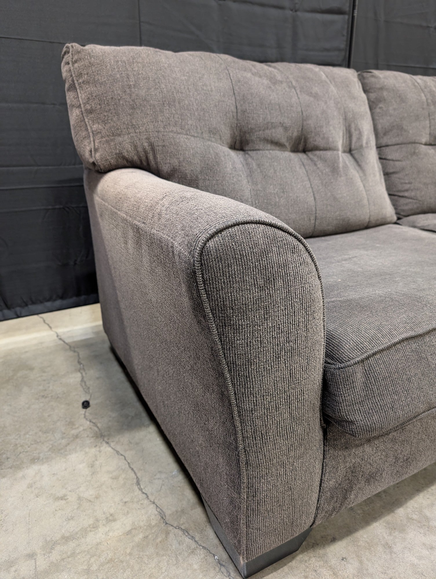 Comfortable Grey Fabric Sofa with Tufted Back Cushions