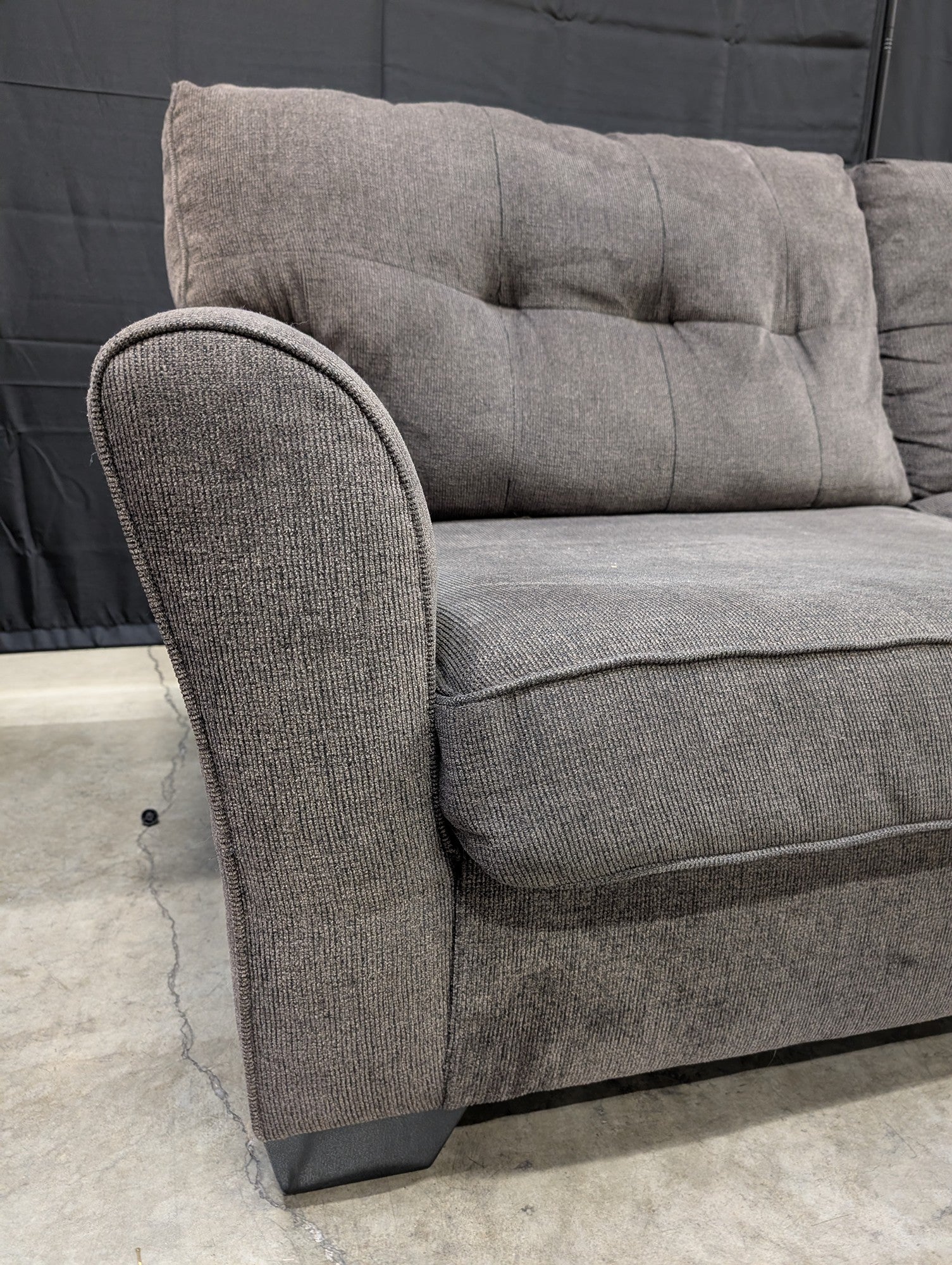 Comfortable Grey Fabric Sofa with Tufted Back Cushions