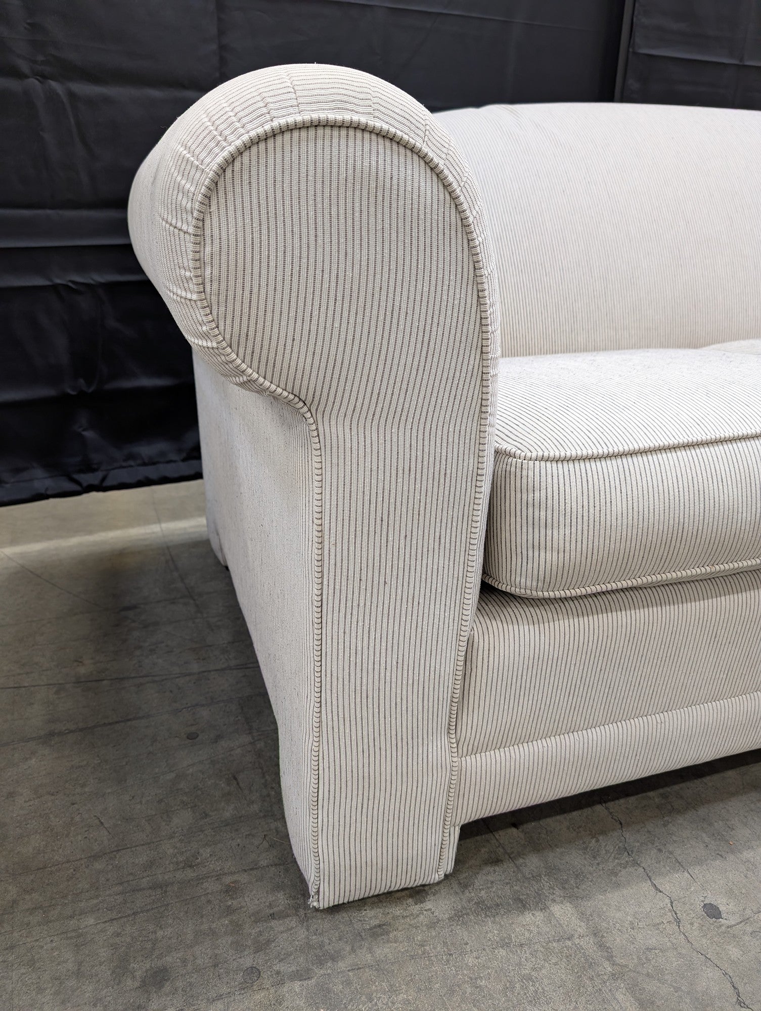 BAUHAUS Pinstripe Three-Seater Sofa with Rolled Arms