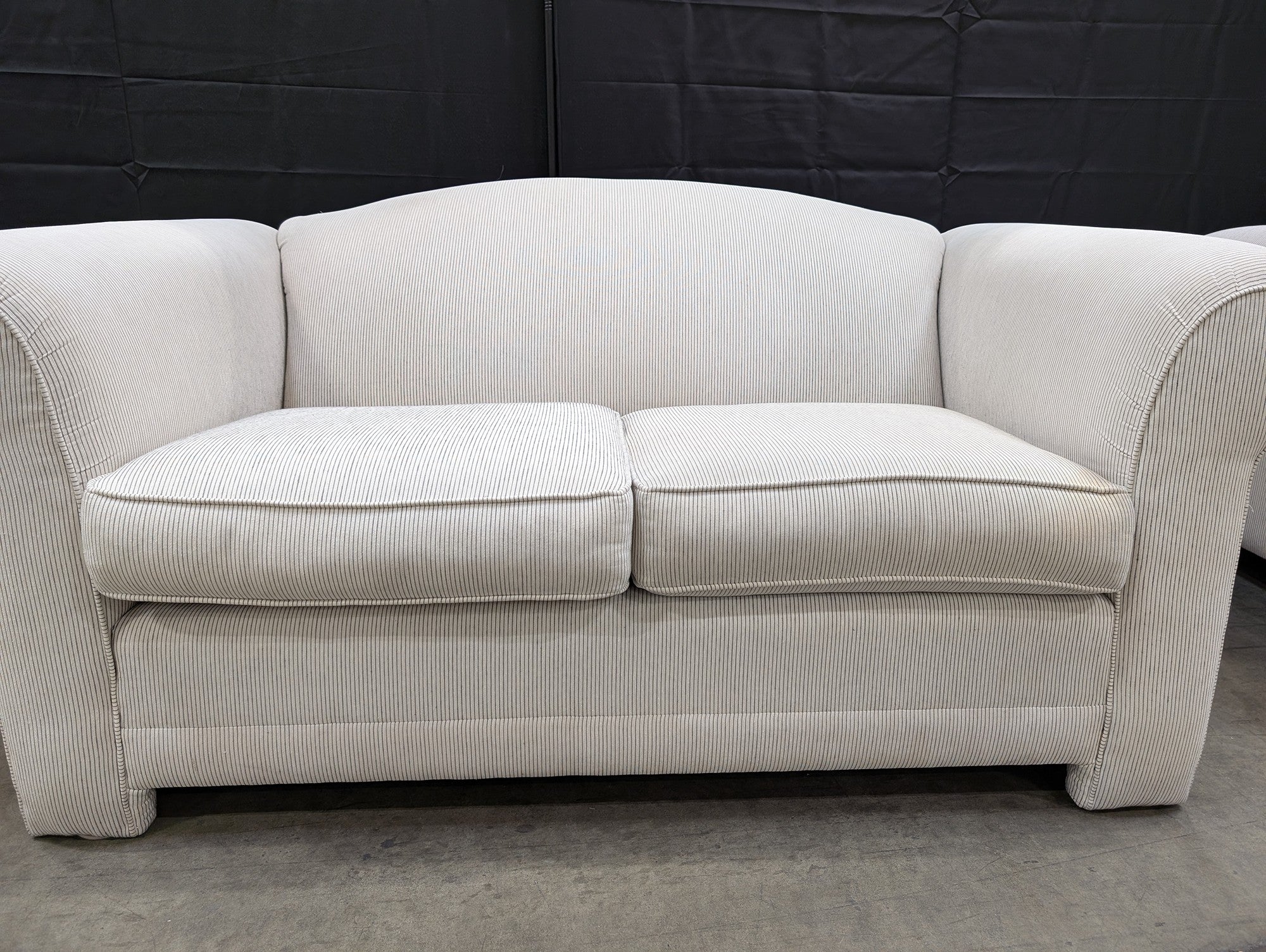 Bauhaus Pinstripe Two-Seater Loveseat with Rolled Arms