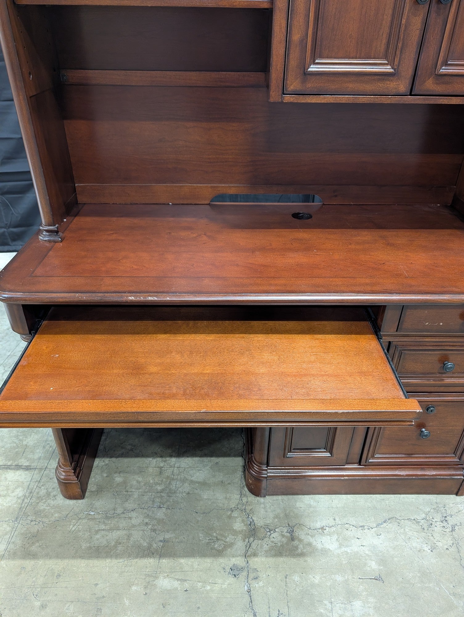 Traditional Dark Wood Office Desk with Hutch and Storage