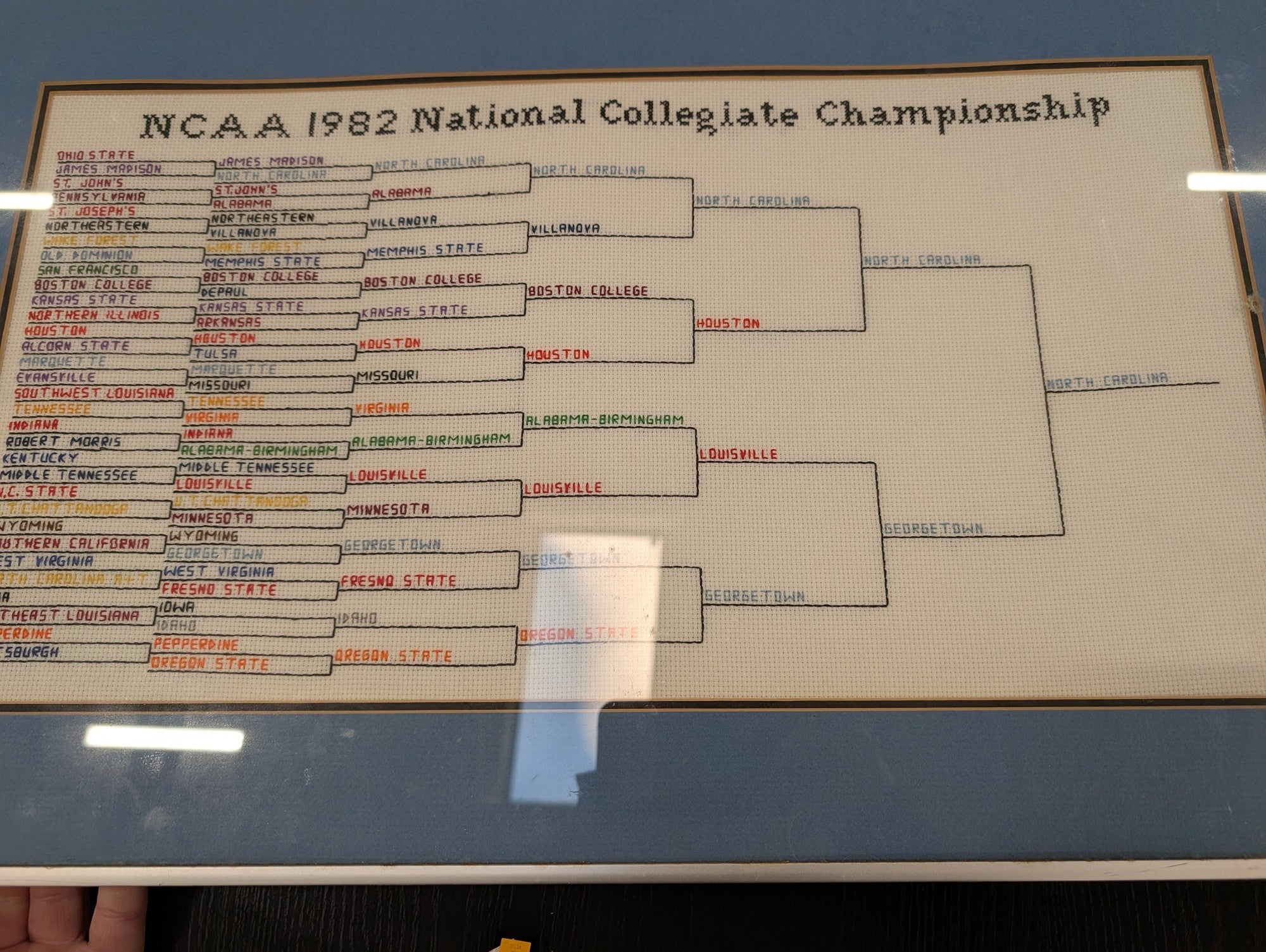 Vintage Handmade NCAA 1982 National Collegiate Championship Cross-Stitch Bracket Art