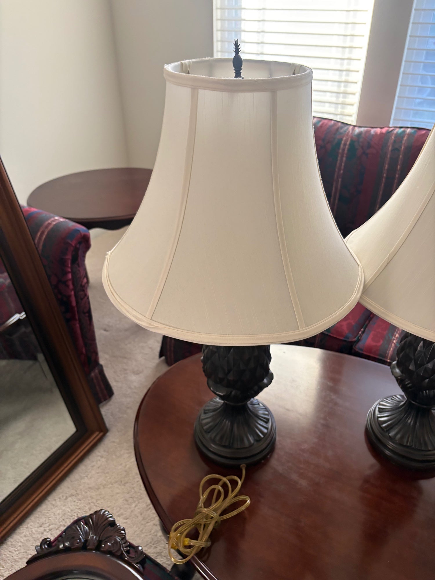 Traditional Pineapple Base Table Lampswith Cream Bell Shade