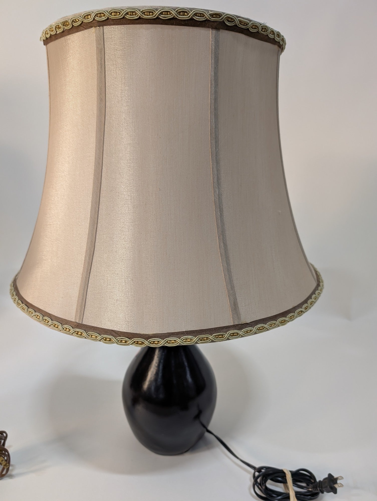Classic Bell Shade Table Lamp with Dark Sculpted Base