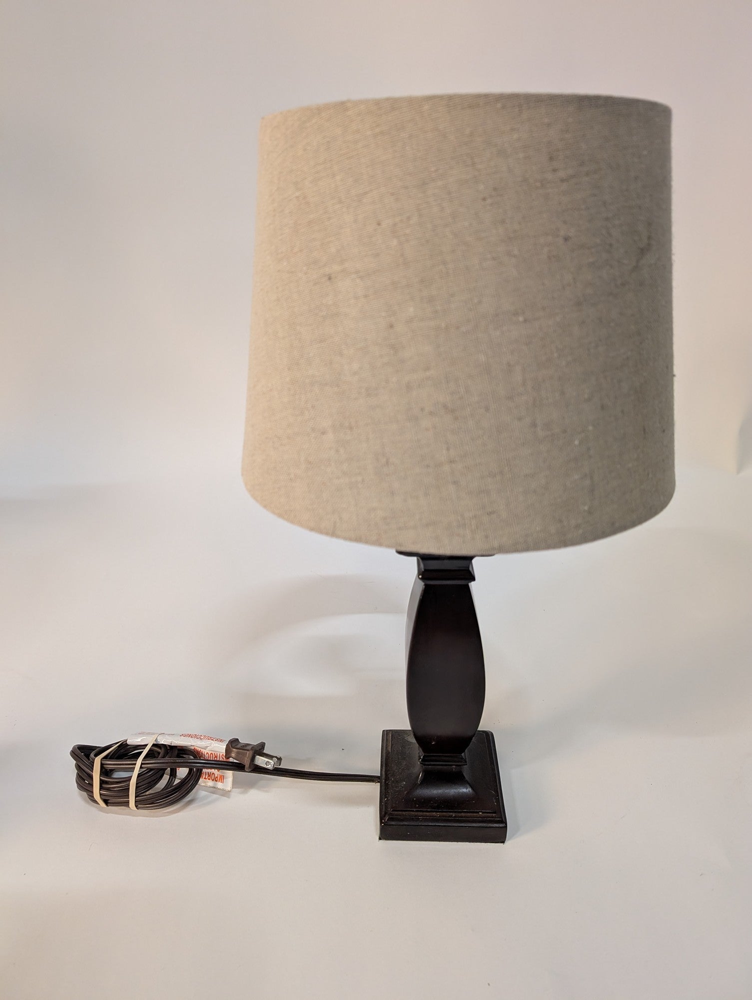 Porta Dark Brown Tapered Table Lamp with Neutral Linen Drum Shade